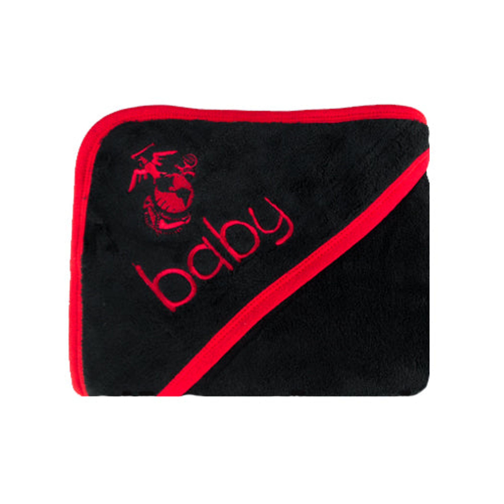 Baby Blanket Embroidered Marine Logo 32x27 Black Trimmed in Red Soft Poly Perfect Baby Gift