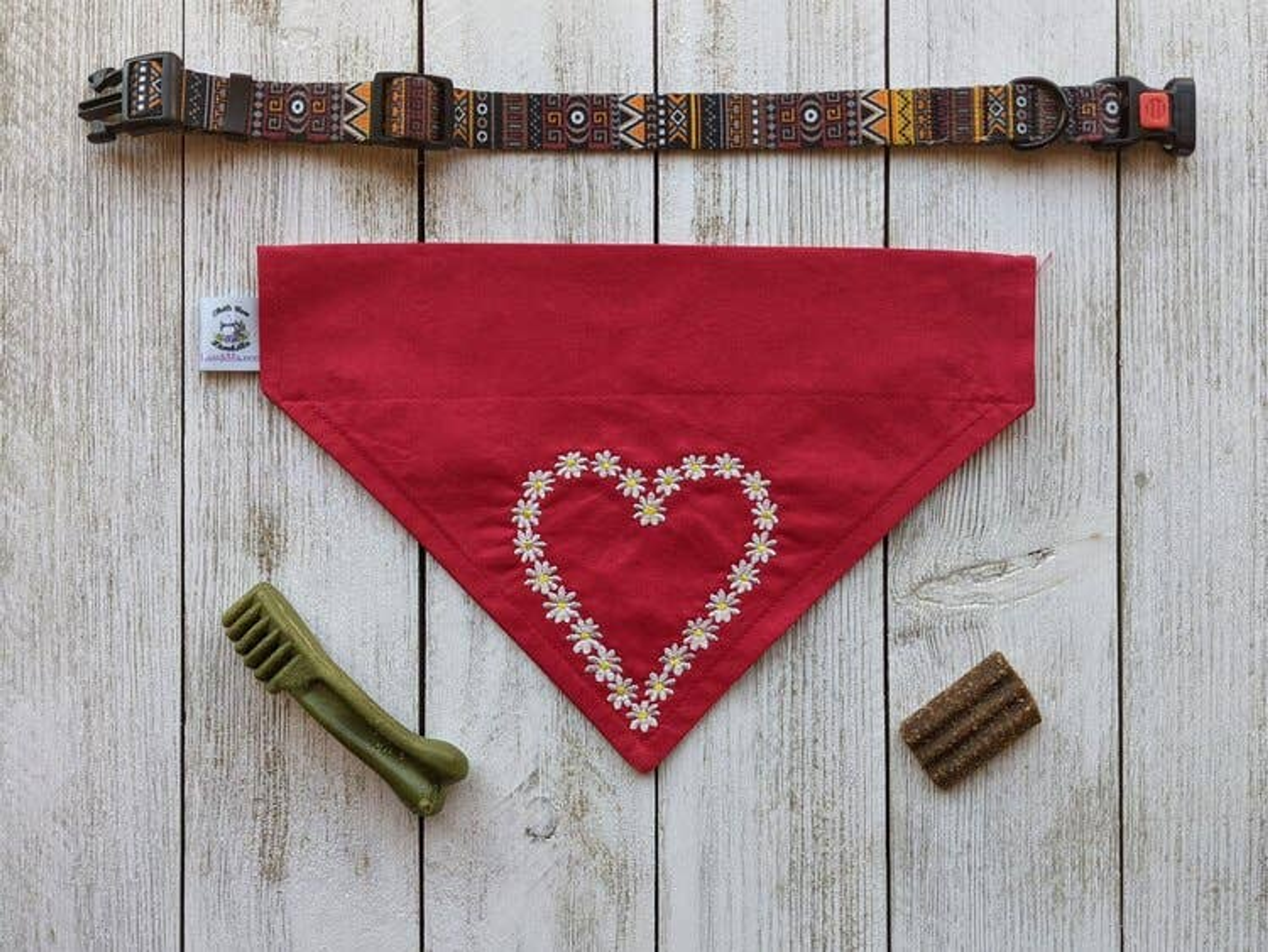 Embroidered Print - Traditional Tie-Around Dog Bandana Image 1