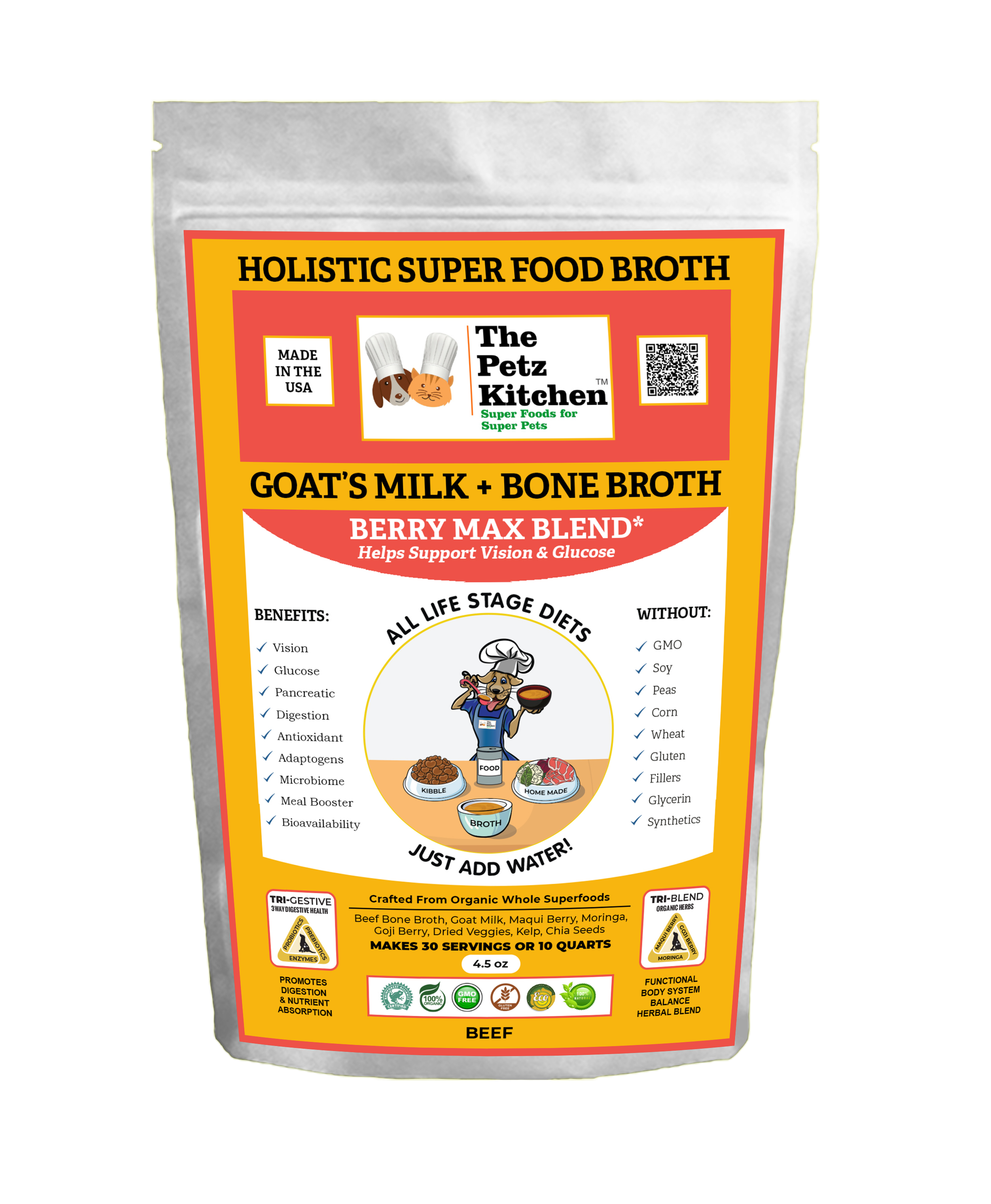 Goats Milk + Bone Broth Berry Max Antioxidant Vision & Glucose Support Broth* The Petz Kitchen Dog & Cat Holistic Super Foods* Image 1