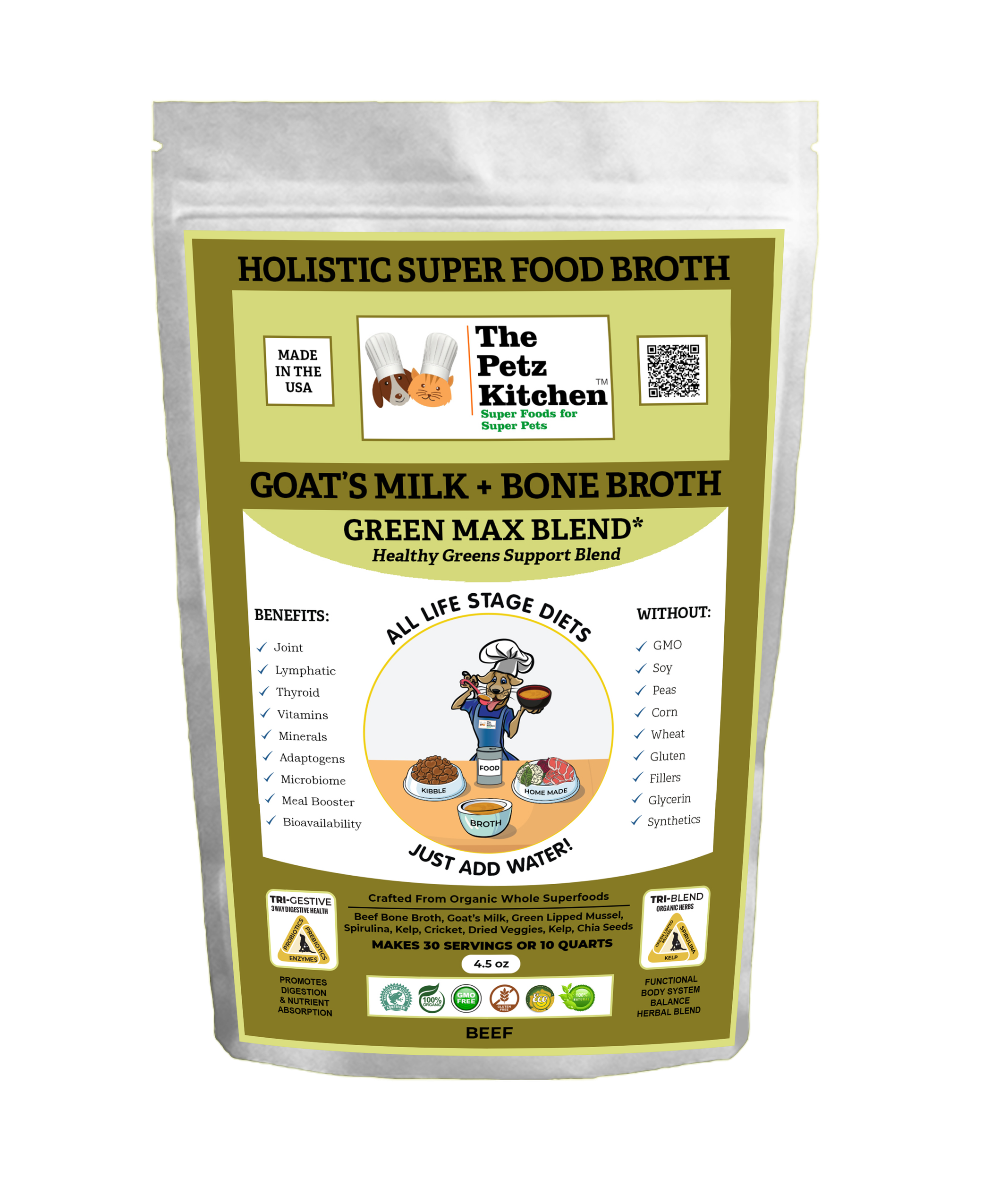 Goats Milk + Bone Broth Green Max Blend* Omega 3 & 6 Vitamin & Mineral Support* The Petz Kitchen Dog & Cat Image 1