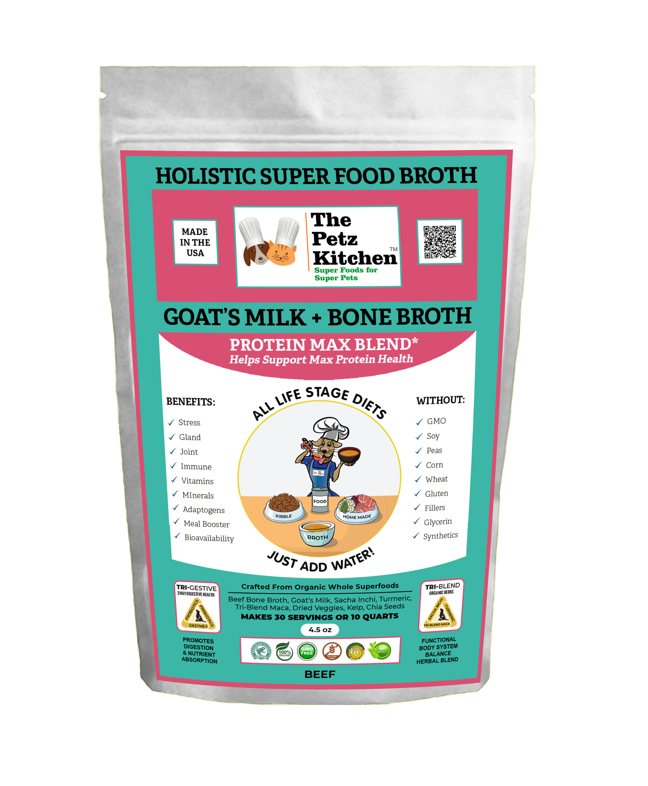 Goats Milk & Bone Broth Protein Max Blend* Stress, Gland, Joint & Immune Support* The Petz Kitchen  Broth Image 1