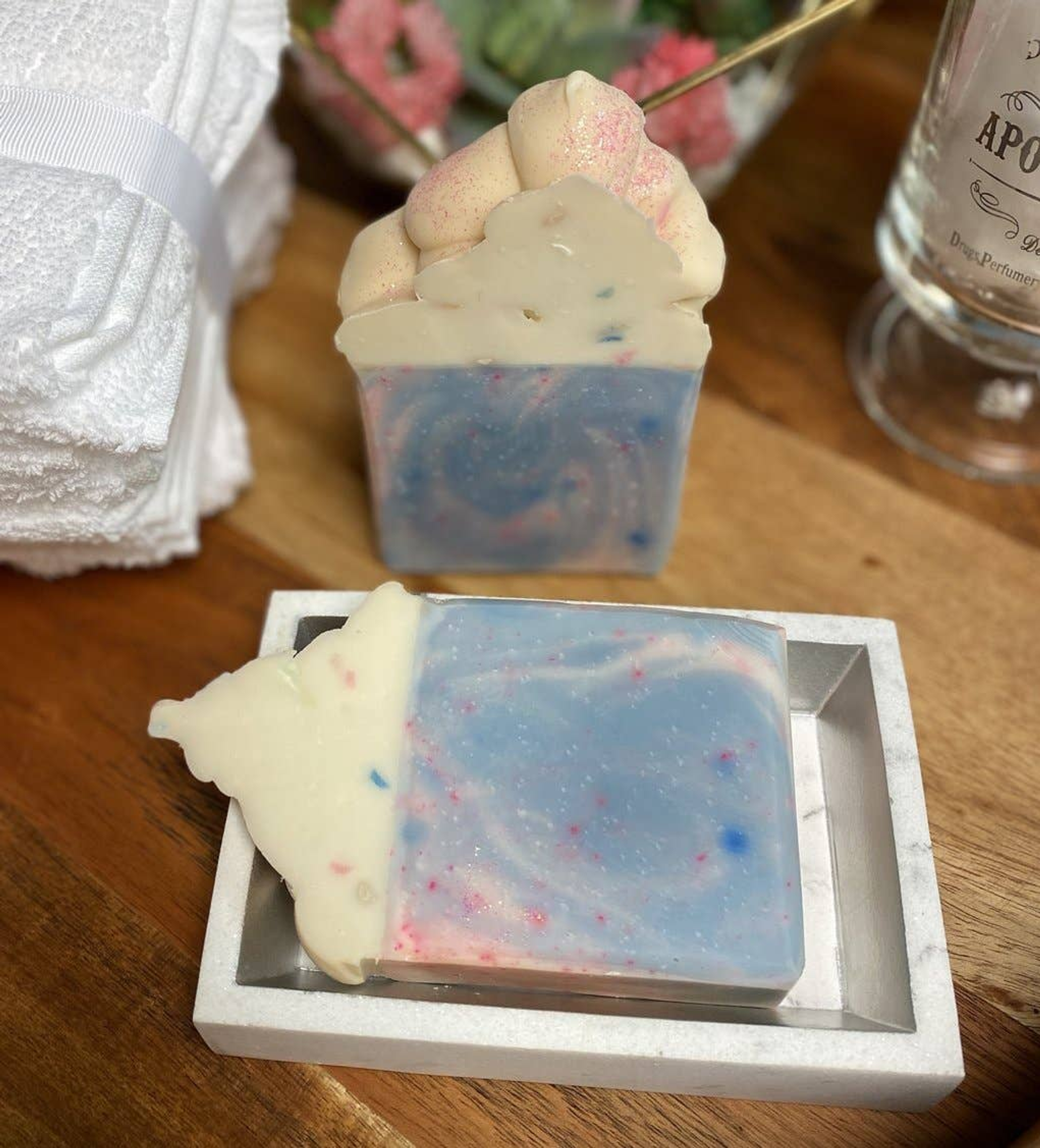 Soap Cotton Candy Scented Handmade Moisturizing Medium Size Bubbles Organic Cleansing 5oz 3.5in Height 2.5in Width 1in Thick