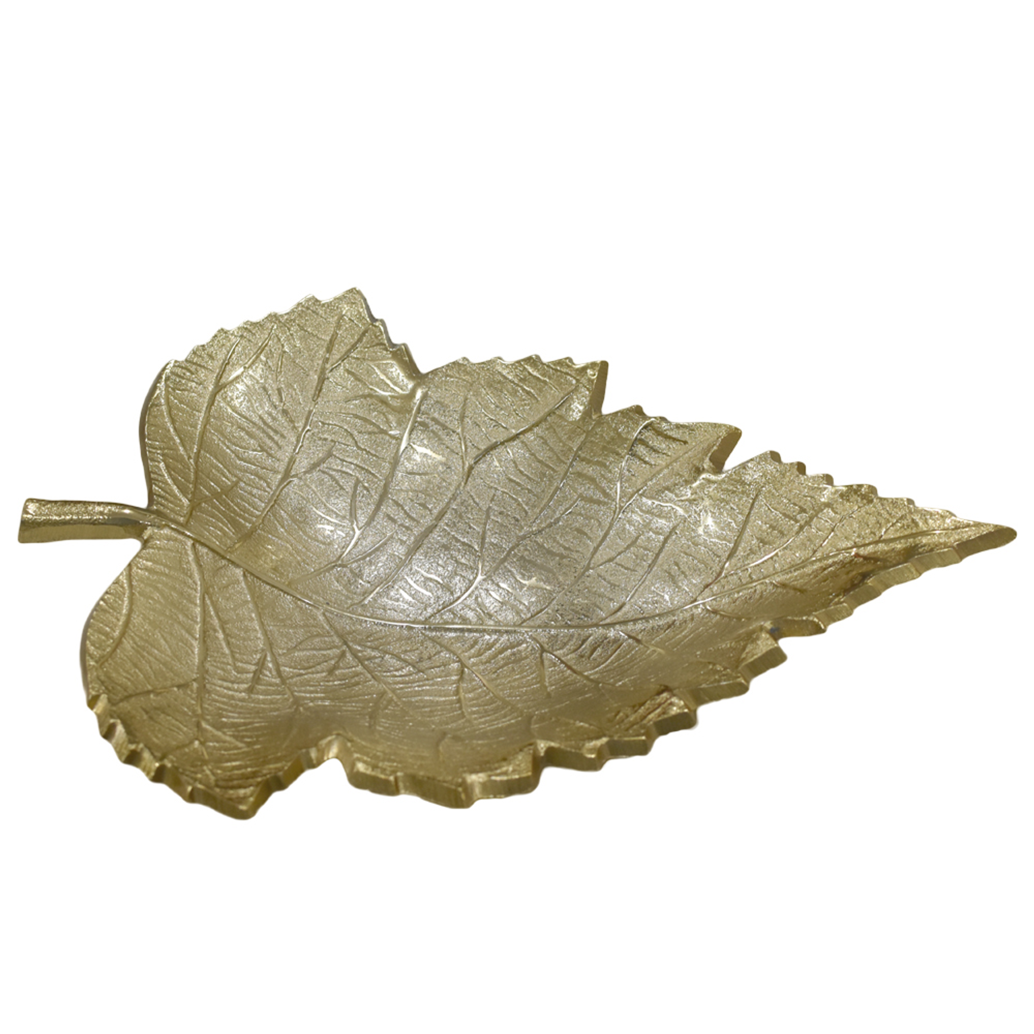 Tray Handmade Decorative Leaf Shape Gold Color Coated Aluminium Unique Design