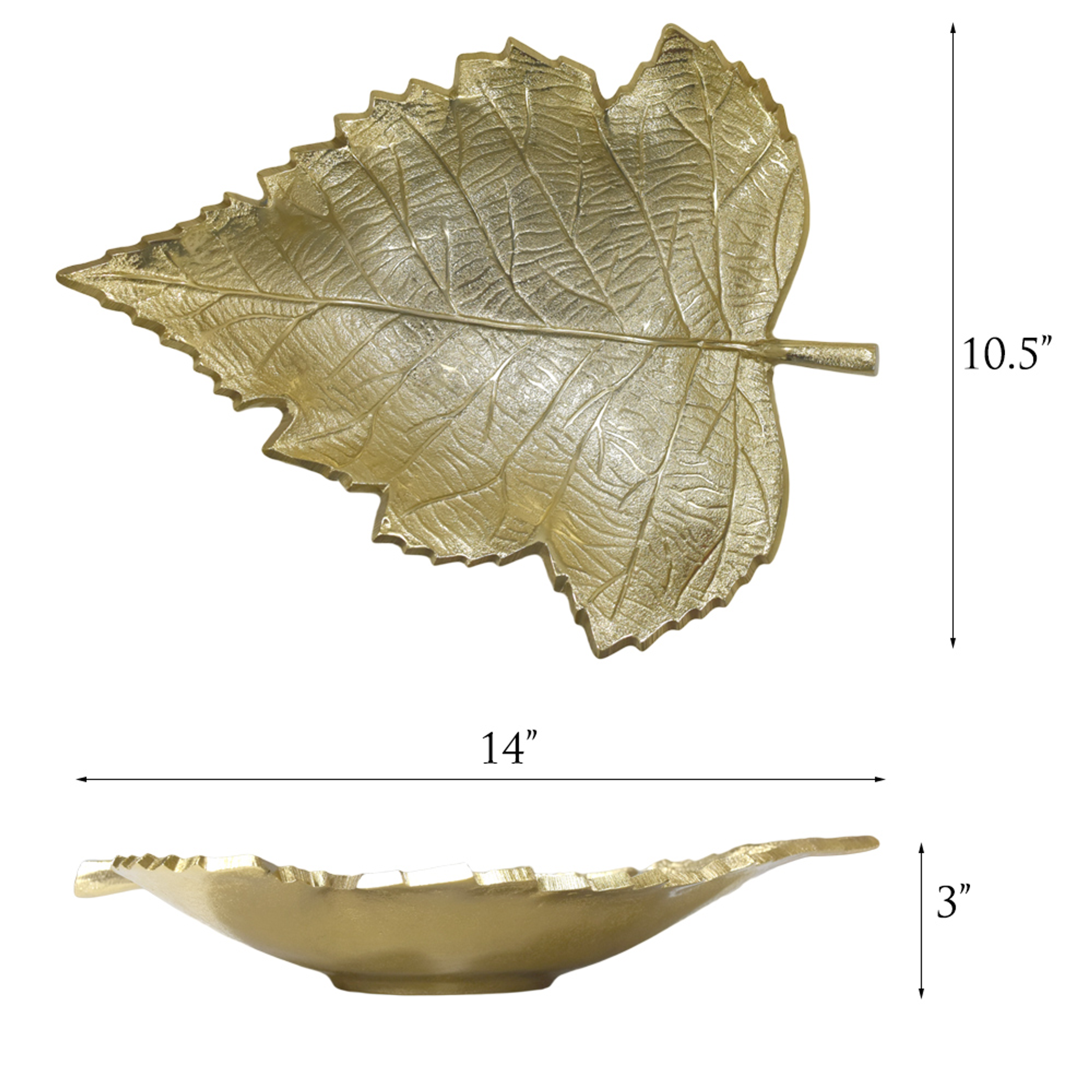 Tray Handmade Decorative Leaf Shape Gold Color Coated Aluminium Unique Design