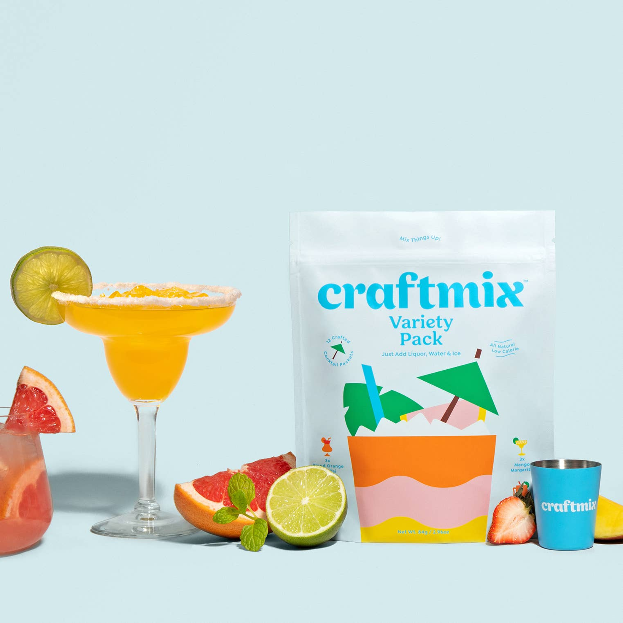 Cocktail Mixer Variety Pack 12 Pack Includes Blood Orange Mai Tai Mango Margarita Strawberry Mule Passionfruit Paloma All Natural Low Sugar Vegan Non GMO