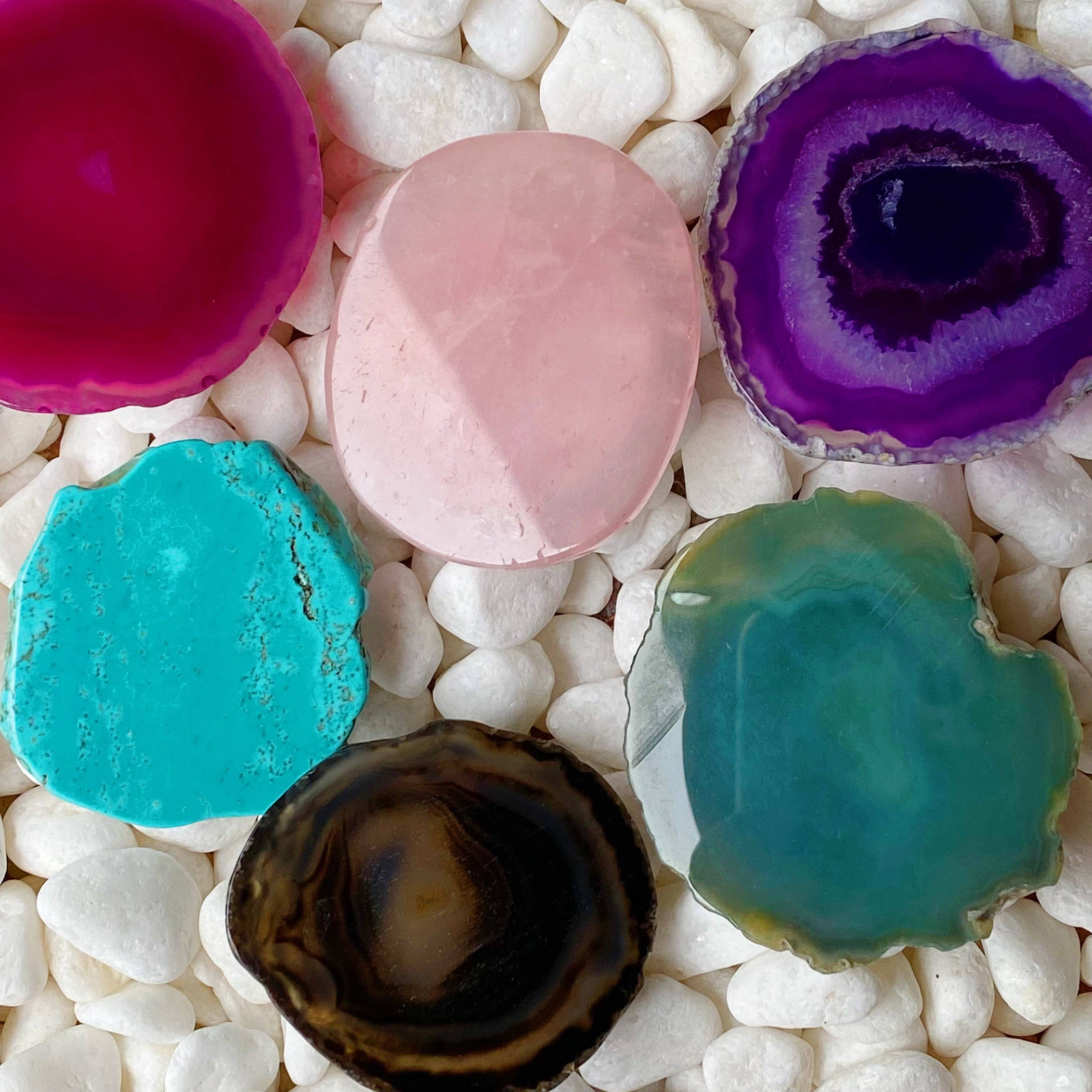 Phone Grip Mobile Phone and Tablet Grip Stand Natural Stone Slice 2 Inch to 2.5 Inch Diameter Irregular Round or Oval Shape Smoothed Edges