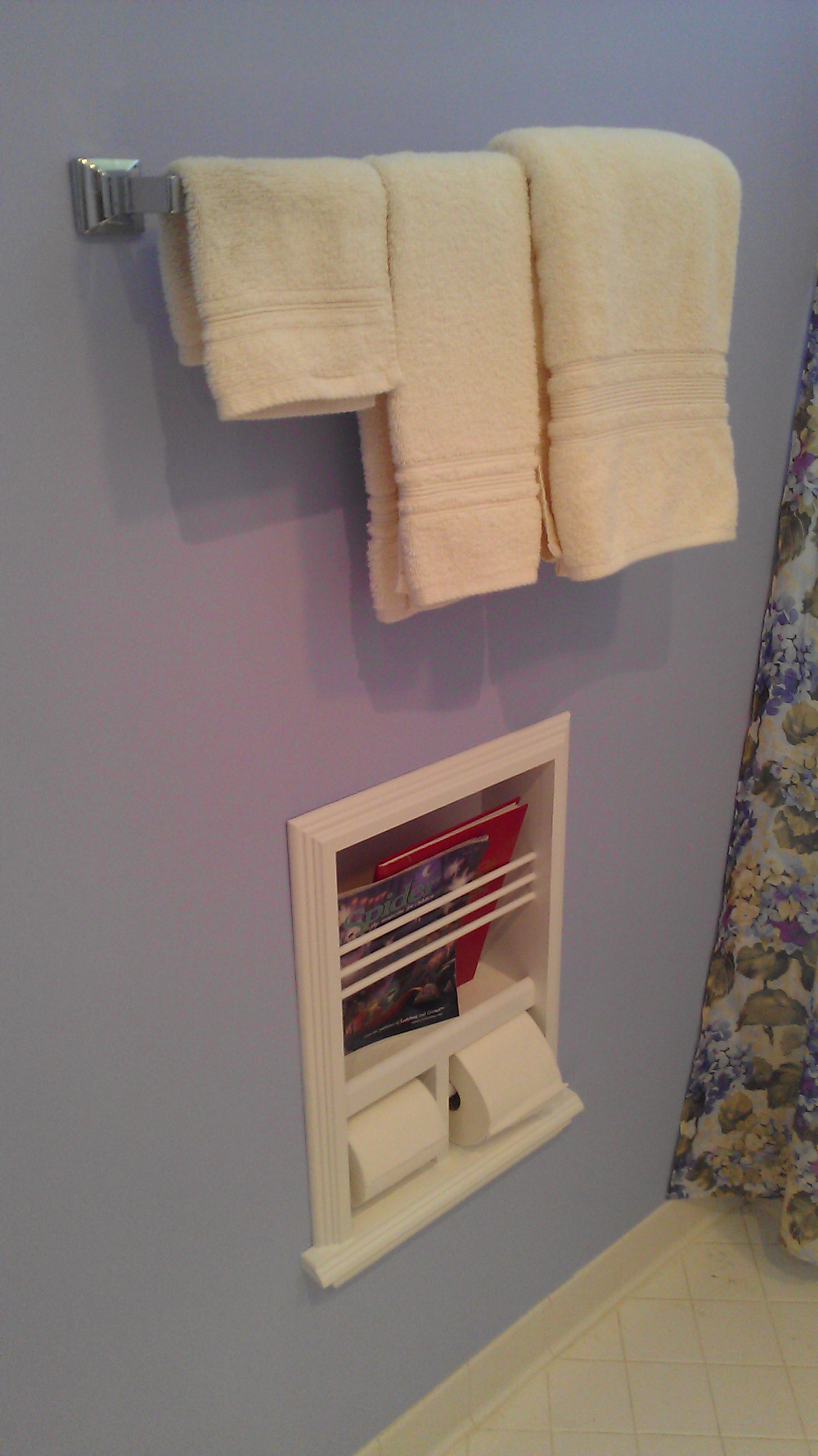 Toilet Paper Holder Recessed Wall Mount Solid Pine 16 Inches Wide 23 Inches High 3.5 Inches Deep Includes White Plastic Roller