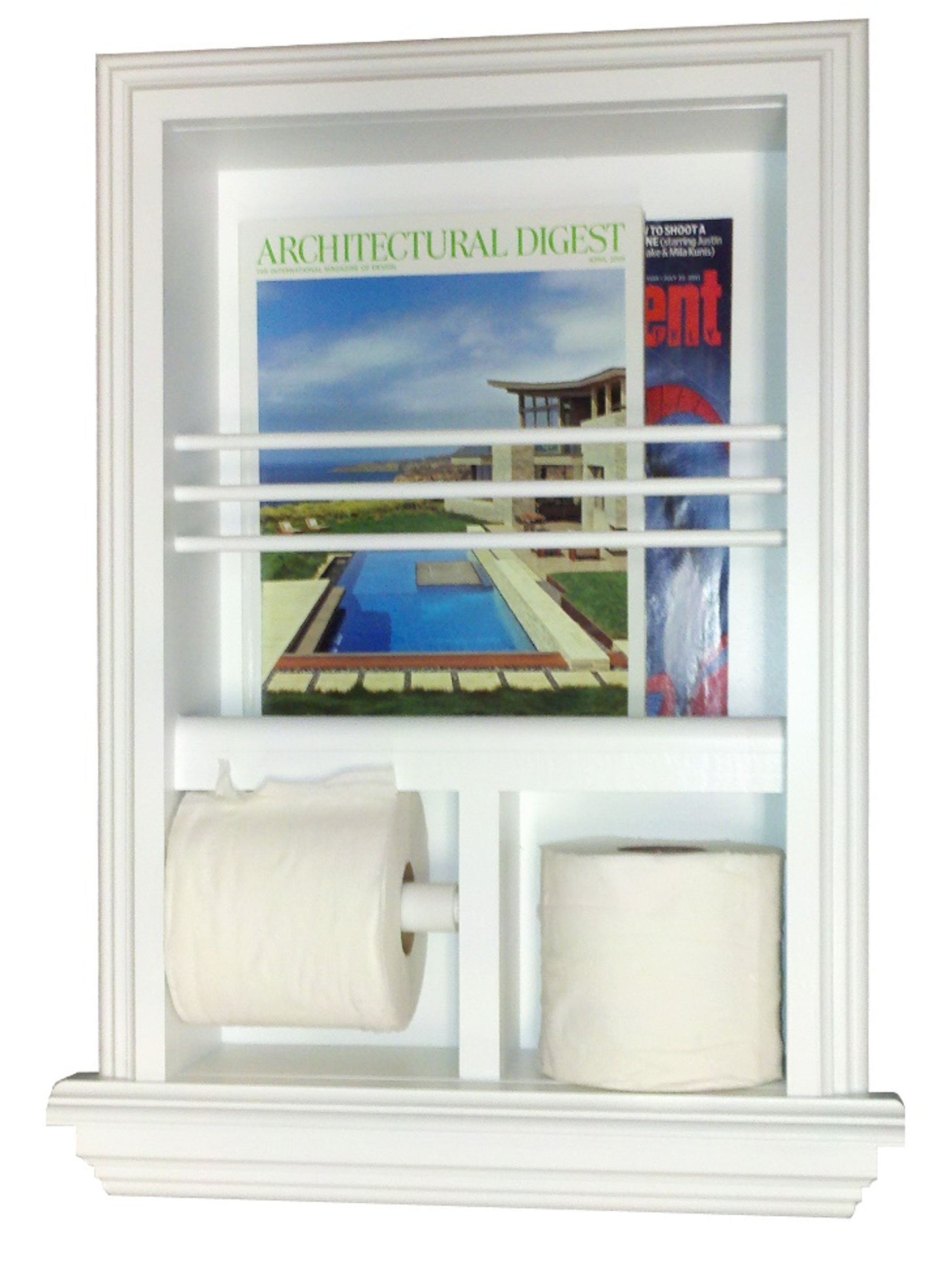 Toilet Paper Holder Recessed Wall Mount Standard Size White Solid Pine 16x23 Inches for Single and Double Rolls