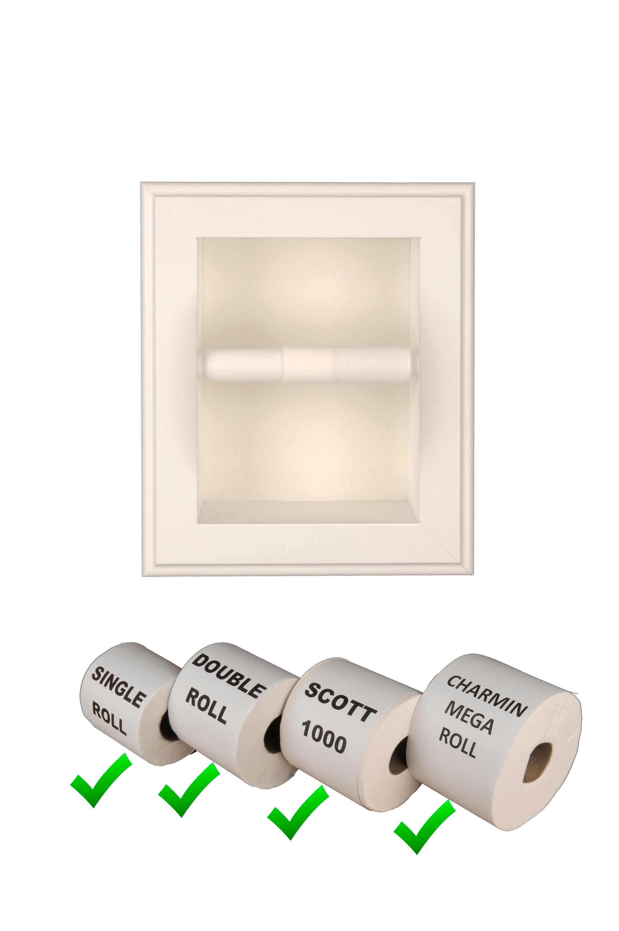 Wooden Toilet Paper Holder Recessed Space Saving Enamel Finish Handcrafted 10 x 8.5 x 3.5 Inches Compatible with Standard Walls