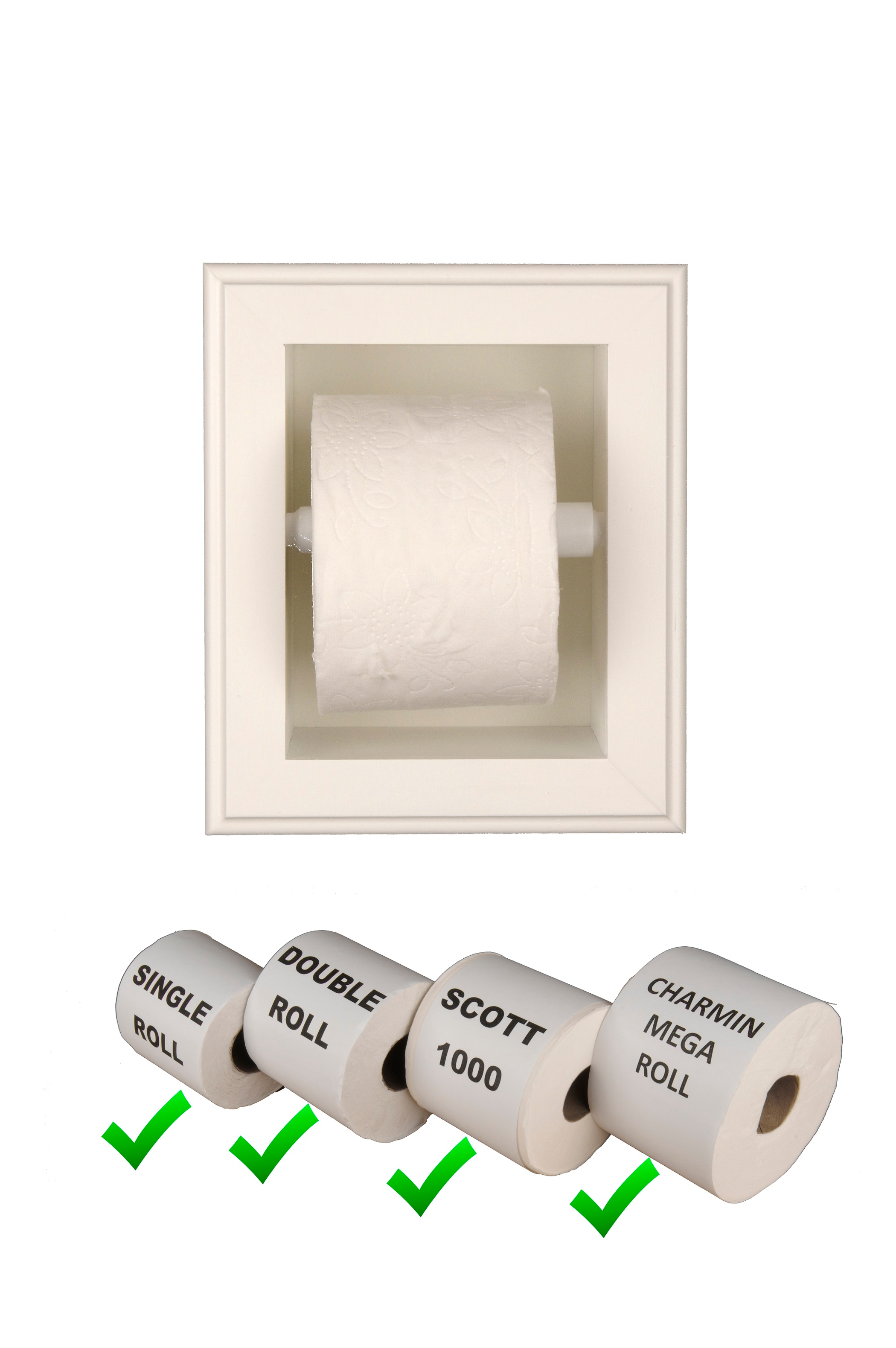 Wooden Toilet Paper Holder Recessed Space Saving Enamel Finish Handcrafted 10 x 8.5 x 3.5 Inches Compatible with Standard Walls