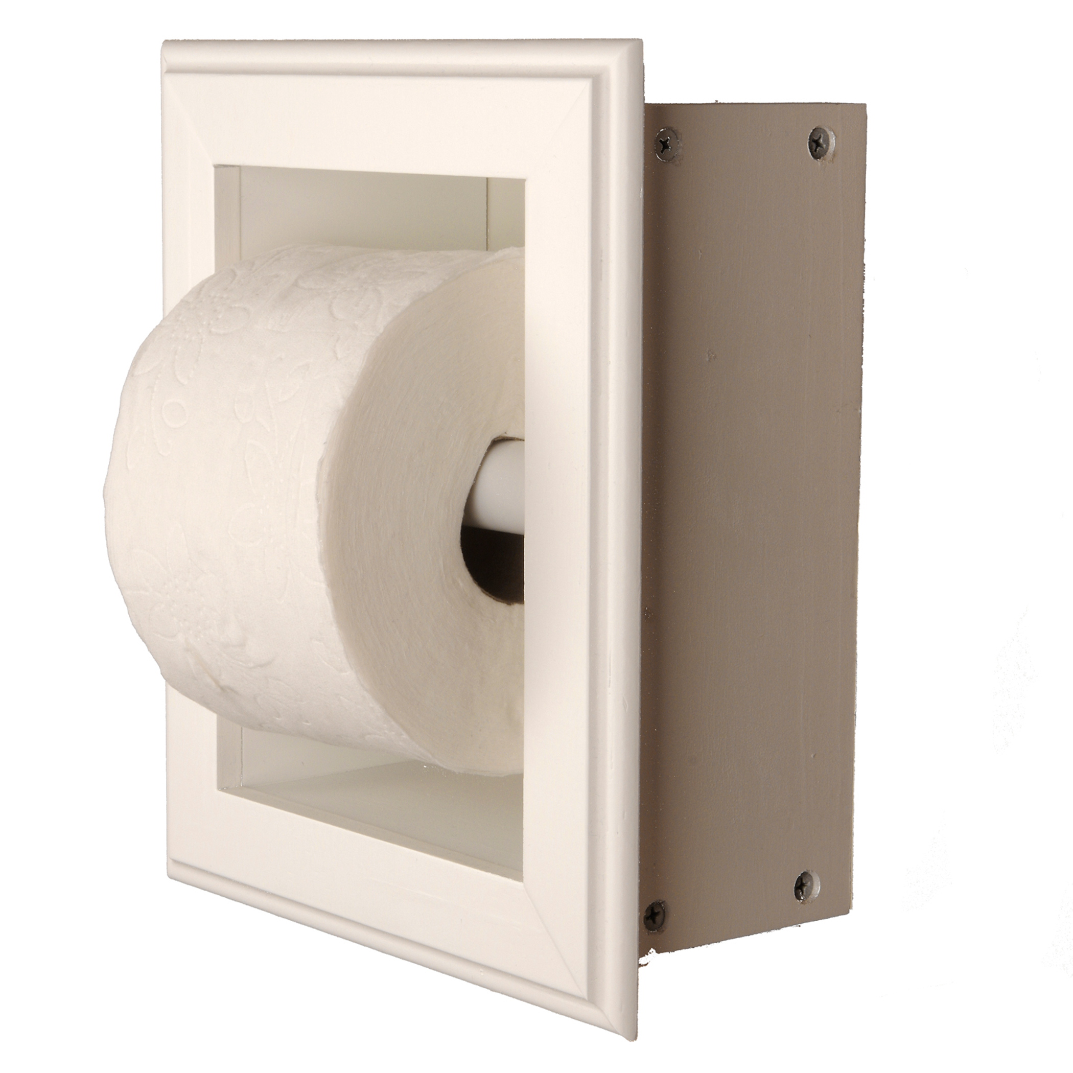 Wooden Toilet Paper Holder Recessed Space Saving Enamel Finish Handcrafted 10 x 8.5 x 3.5 Inches Compatible with Standard Walls