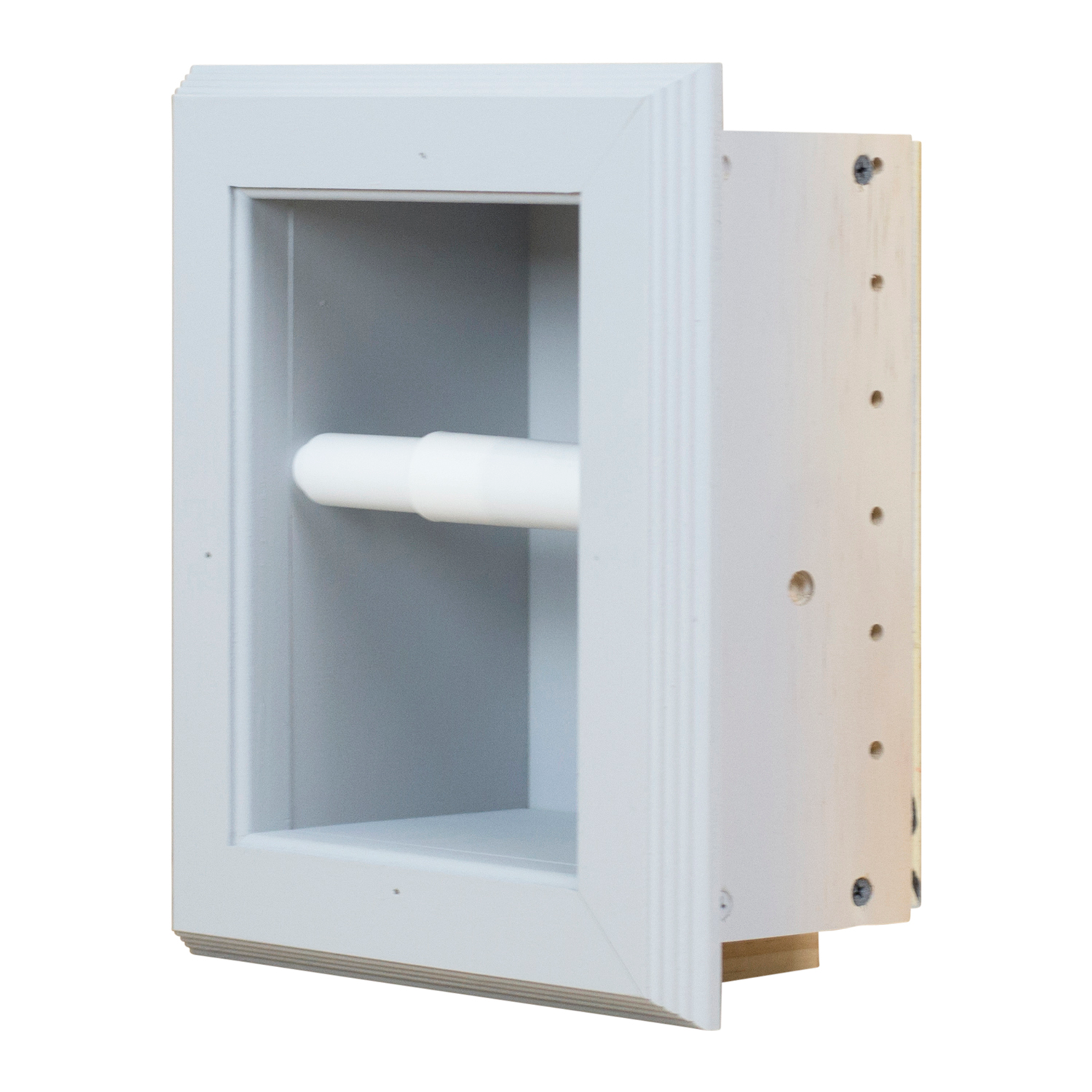 Toilet Paper Holder Recessed Solid Pine Handcrafted USA 10 x 8.5 x 3.5 inches Includes White Plastic Roller Installation Easy
