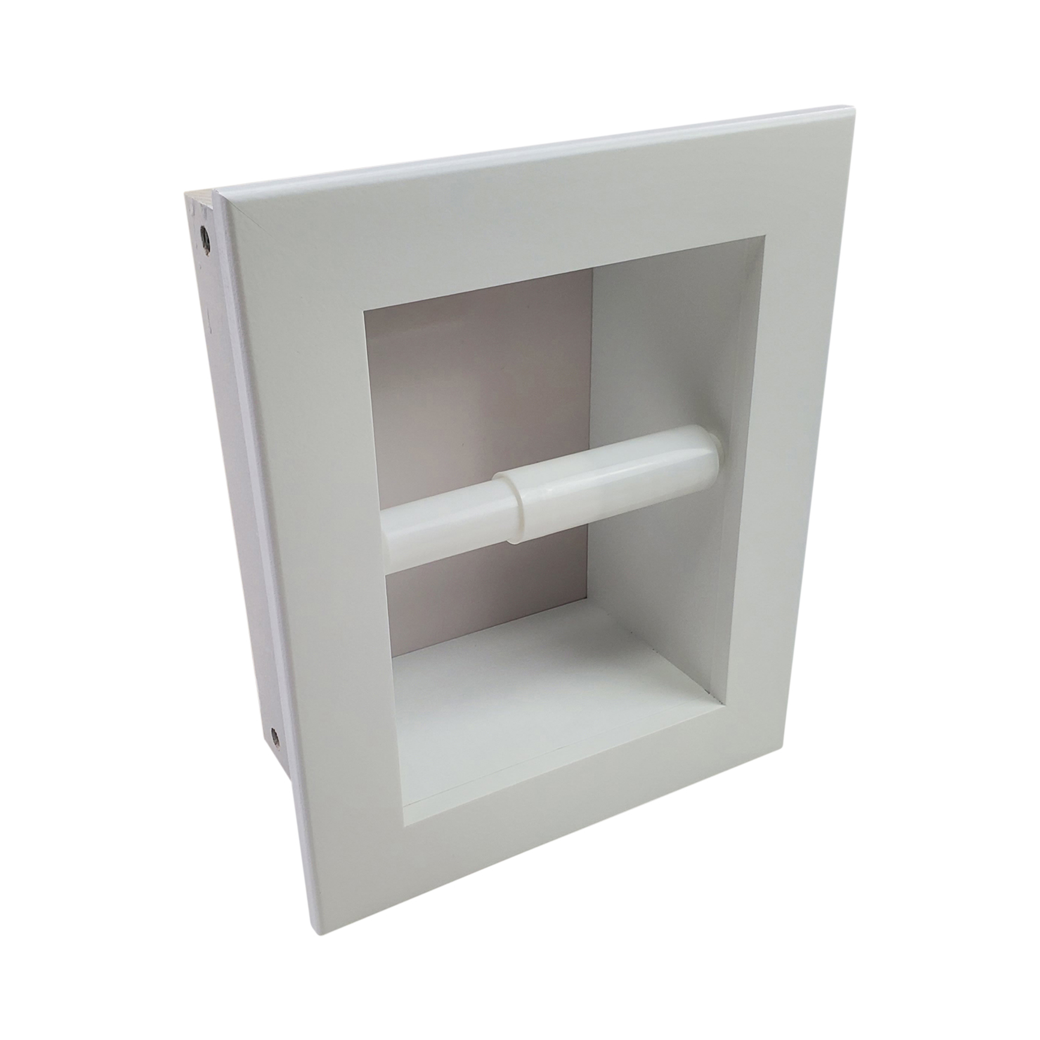 Wood Toilet Paper Holder Recessed Solid Pine White Enamel Finish Handcrafted USA 10x8.5x3.5 Size Fits Any Roll Standard 2x4 Walls
