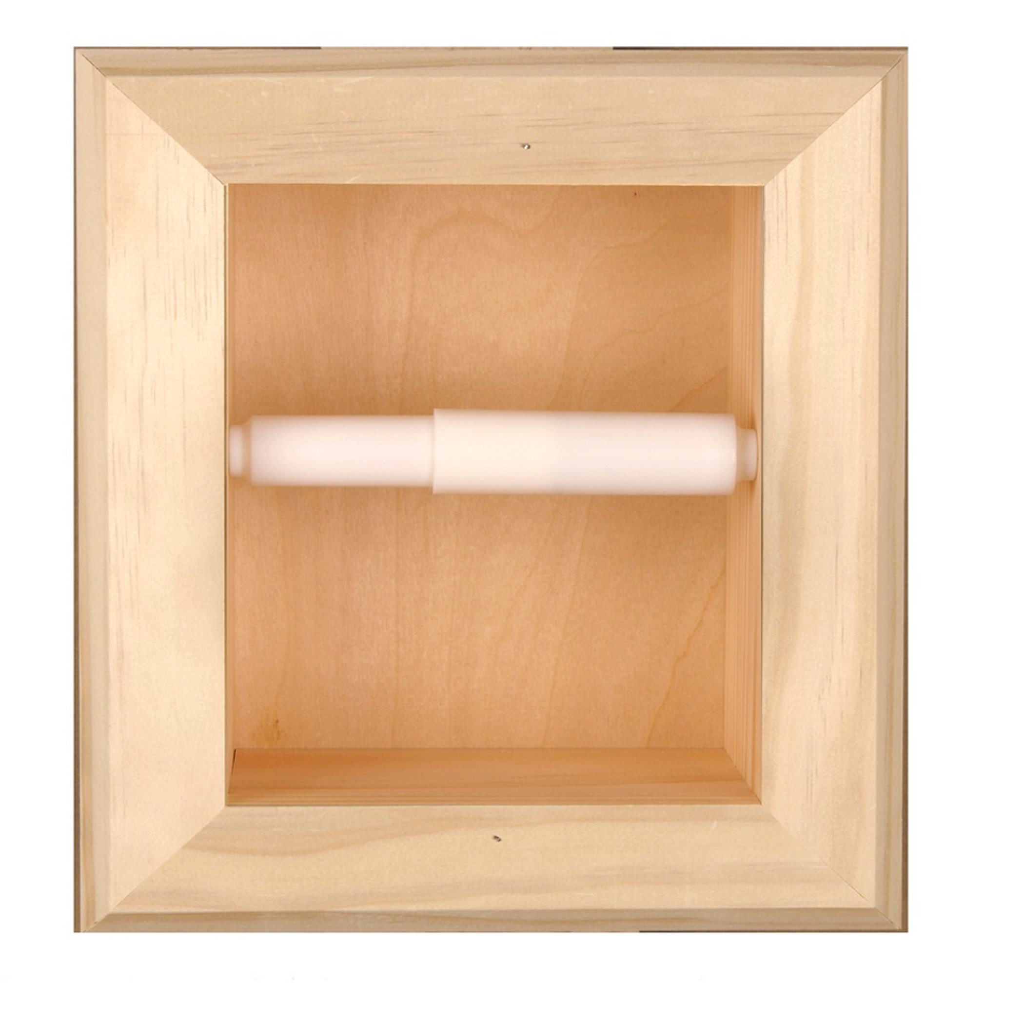 Toilet Paper Holder Recessed Solid Wood Handcrafted USA Unfinished Solid Pine 10 x 8.5 x 3.75 inches Includes White Plastic Roller