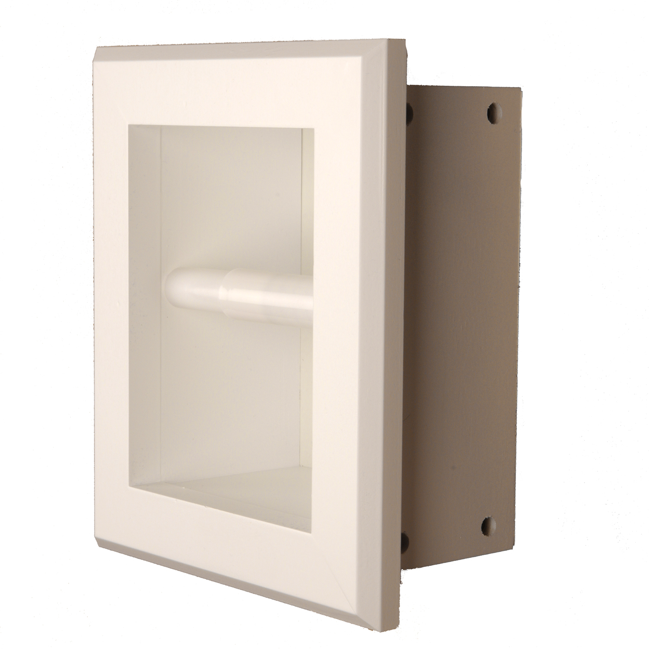 Wooden Toilet Paper Holder Recessed Handcrafted Solid Pine Bright White Enamel 10 x 8.5 x 3.5 inches Compatible with Standard 2 x 4 Walls
