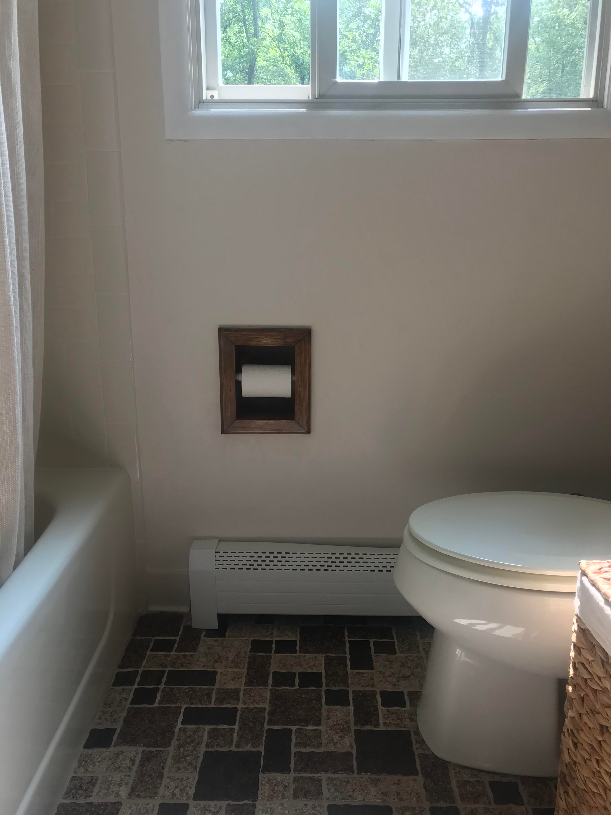 Wooden Toilet Paper Holder Recessed Handcrafted Solid Pine Bright White Enamel 10 x 8.5 x 3.5 inches Compatible with Standard 2 x 4 Walls