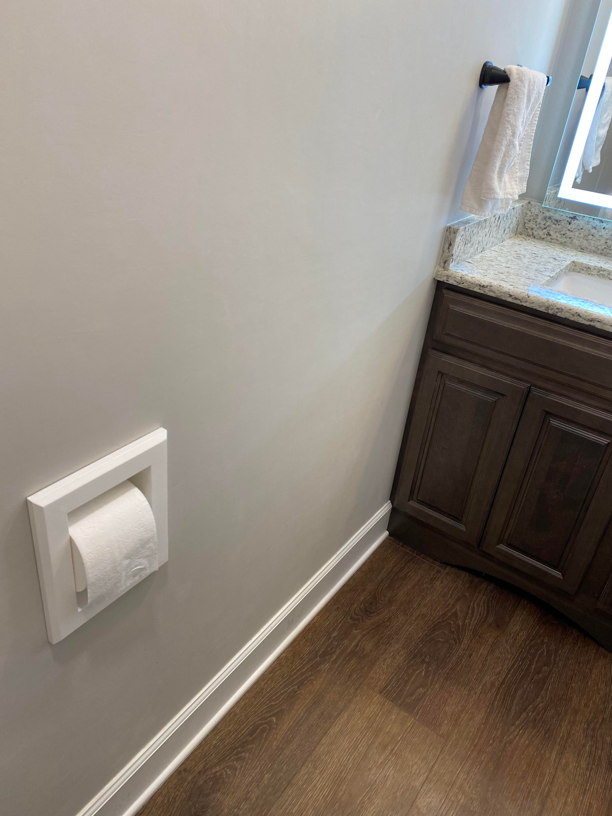 Wooden Toilet Paper Holder Recessed Handcrafted Solid Pine Bright White Enamel 10 x 8.5 x 3.5 inches Compatible with Standard 2 x 4 Walls