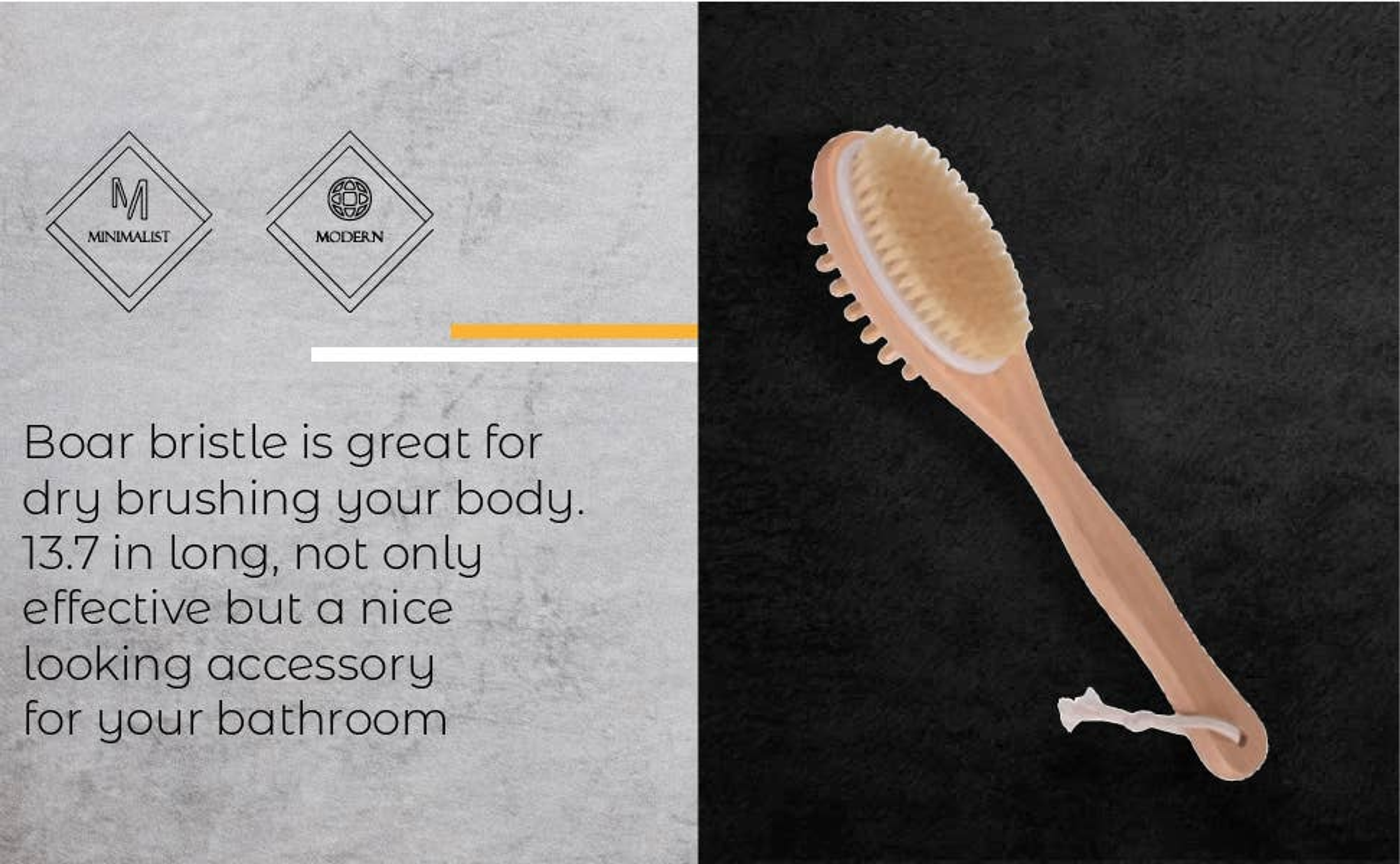 Bath Brush Dual-purpose Eco-friendly Wooden 13.7 inches Long Boar Bristle 7 ounces for Bathing and Massaging