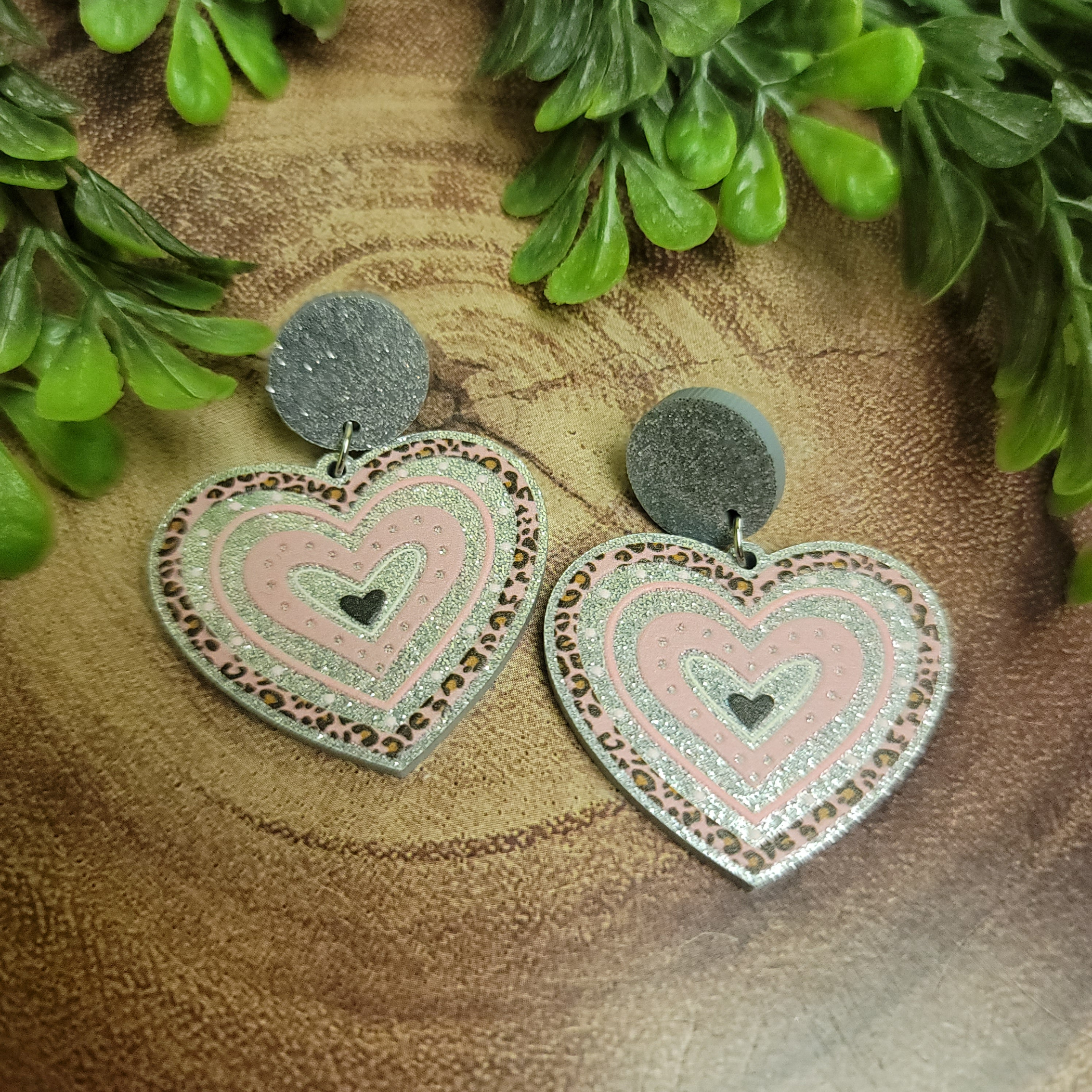 Dangle Earrings Rainbow Heart Main Function Silver Glitter Hypoallergenic Acrylic Stainless Steel 1 Pair