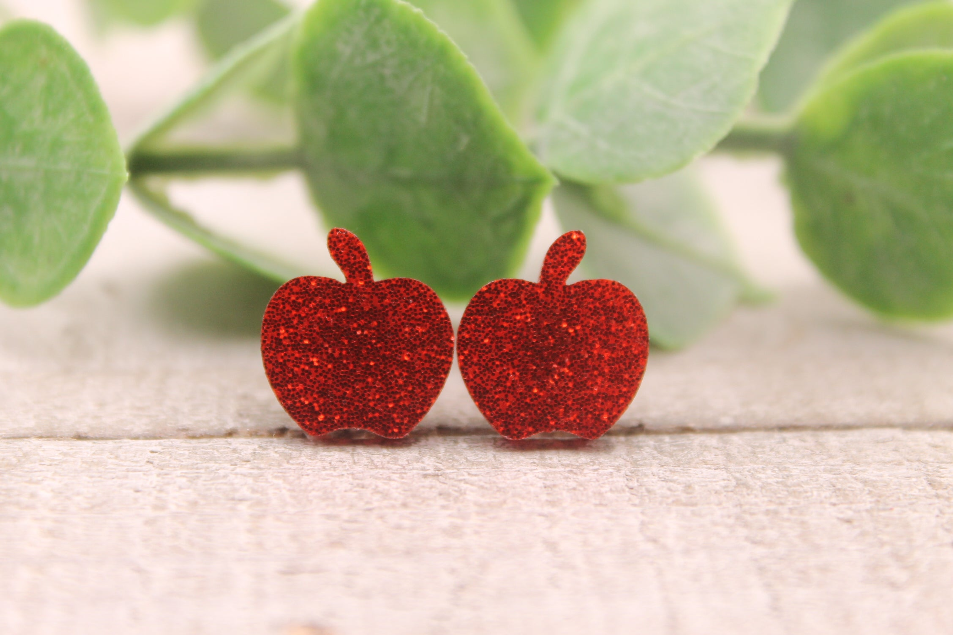 Earrings Stud 12mm Red Glitter Hypoallergenic Handmade Resin Acrylic Stainless Steel