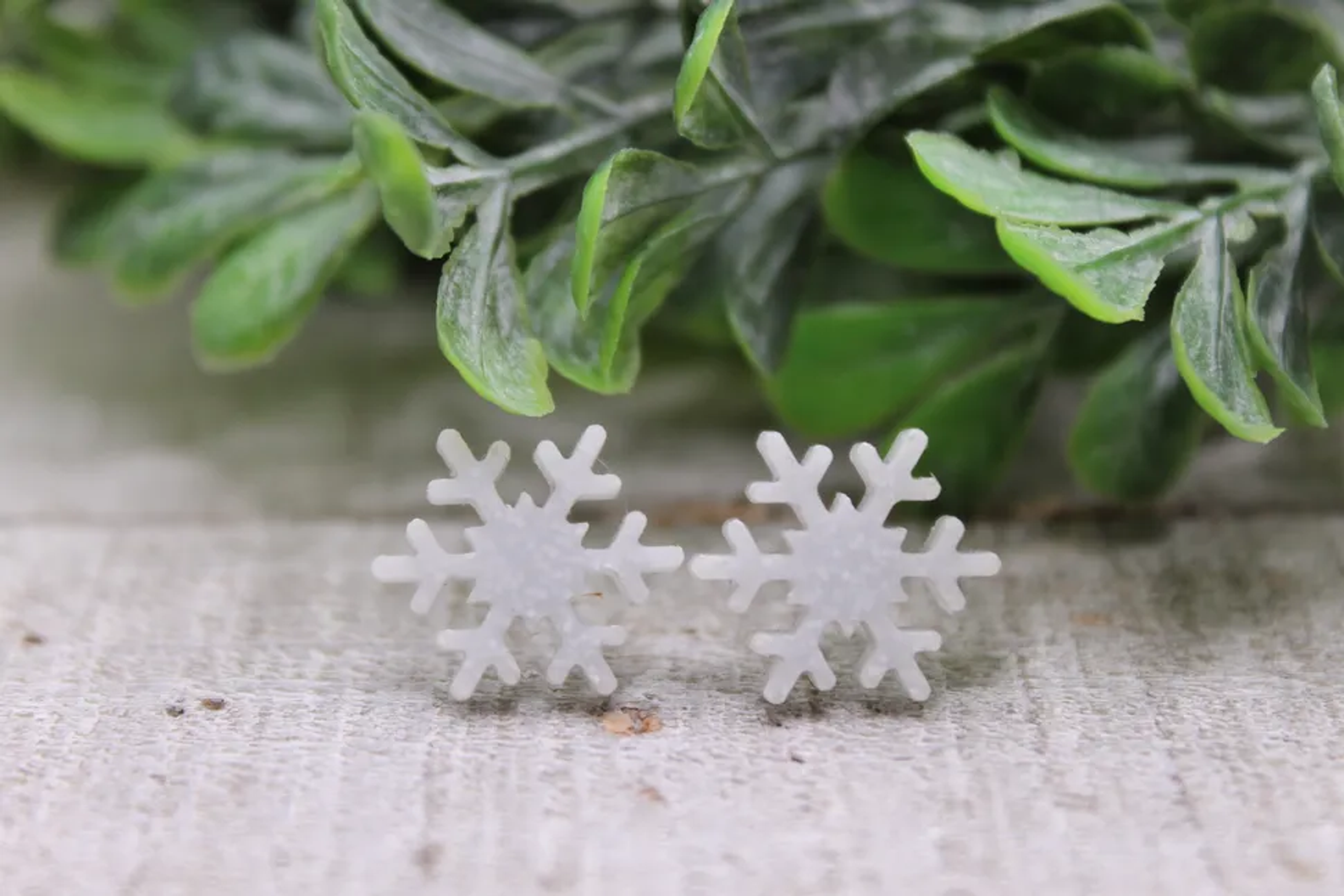 Stud Earrings Snow White Snowflakes 12mm Acrylic Stainless Steel Post Hypoallergenic Handmade