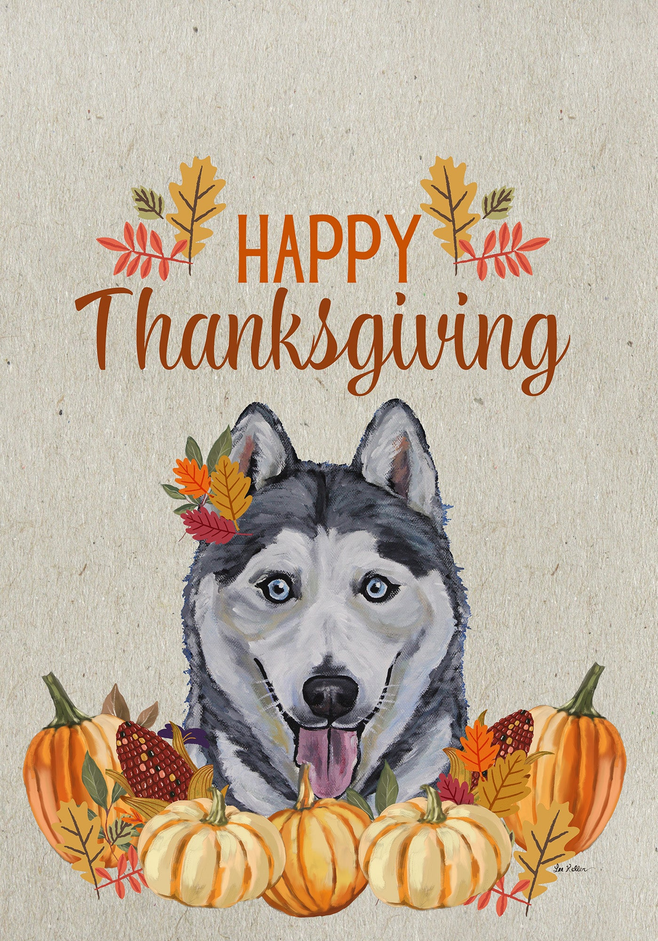 Outdoor flag featuring artwork of Lee Keller double sided sublimated all weather use Thanksgiving design 12 x 18 inches for house and garden