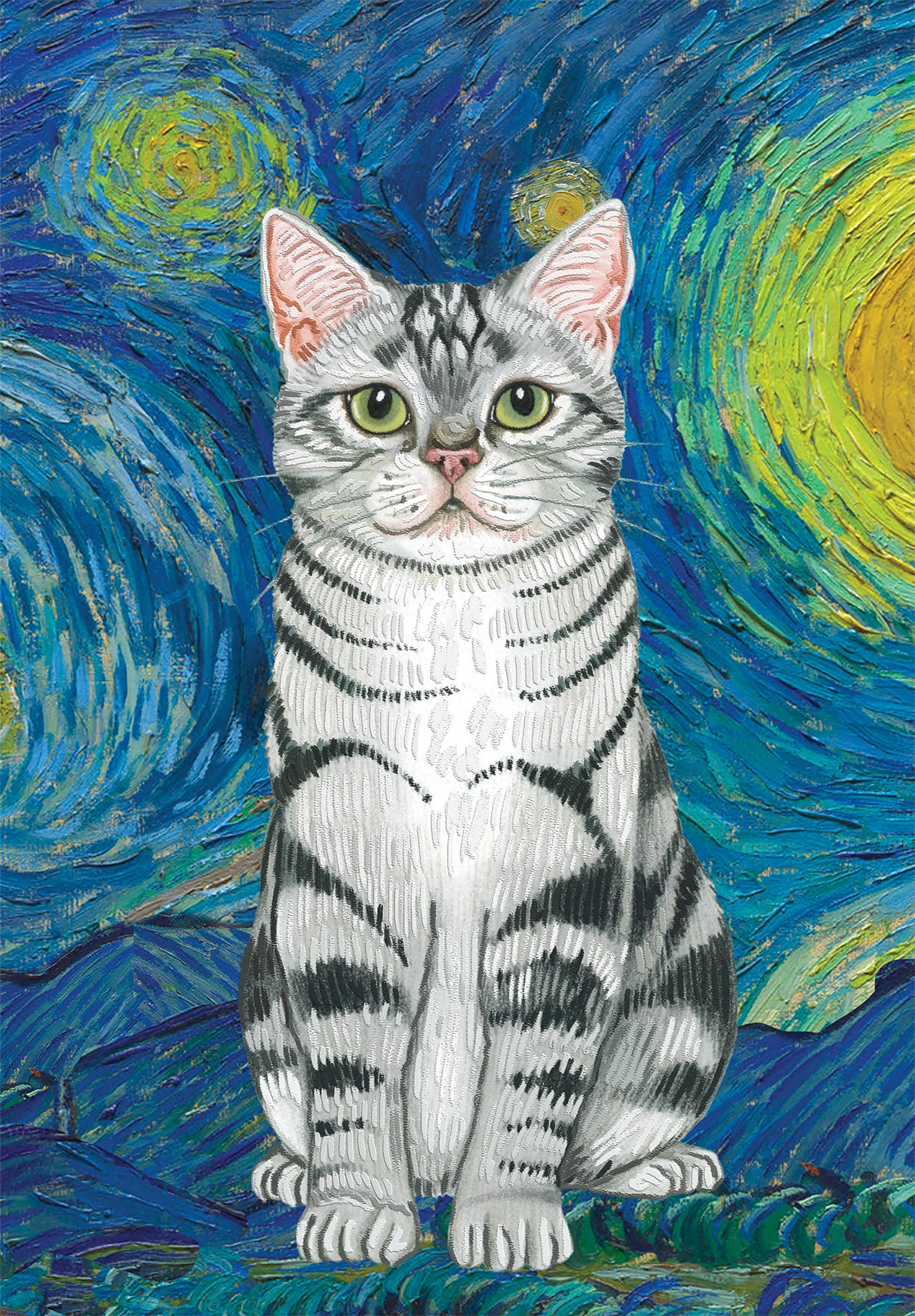 Flag Outdoor Double Sided Artwork Tomoyo Pitcher Sublimated For All Weather Use Silver Tabby Van Gogh Cat