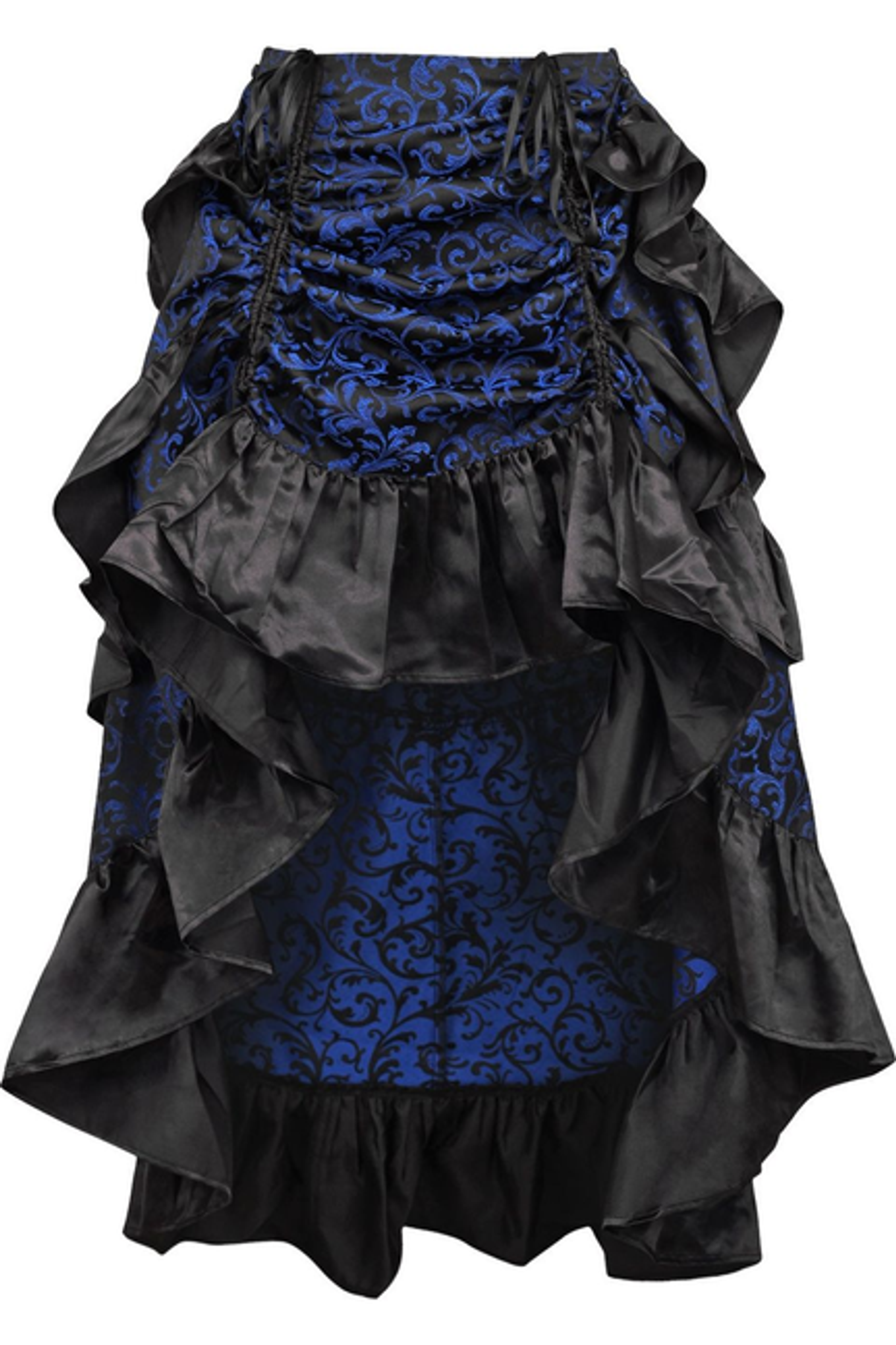 Blue/Black Brocade Adjustable High-Low Bustle Skirt