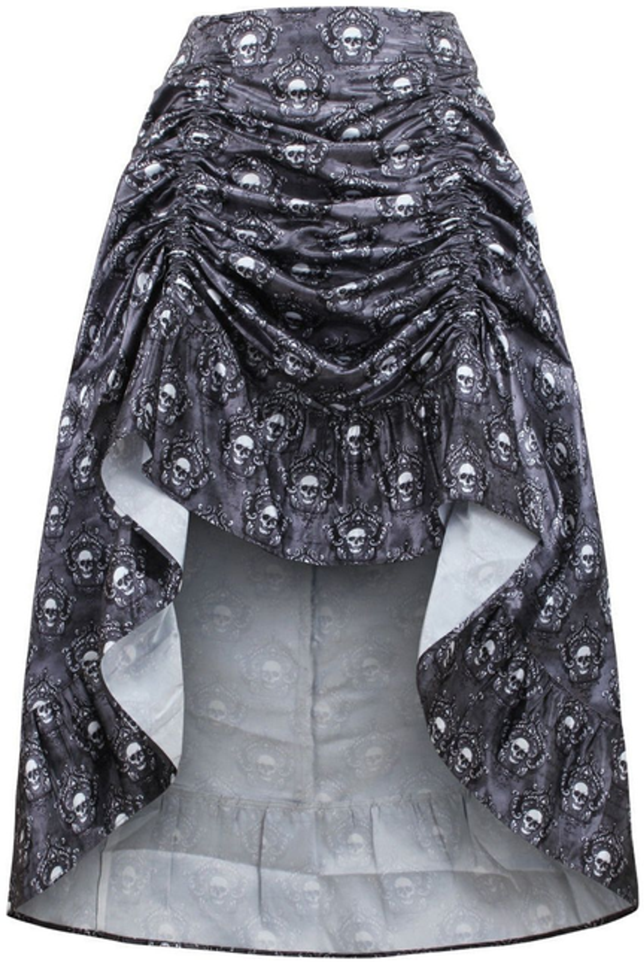 Black & White Skull Satin High Low Skirt