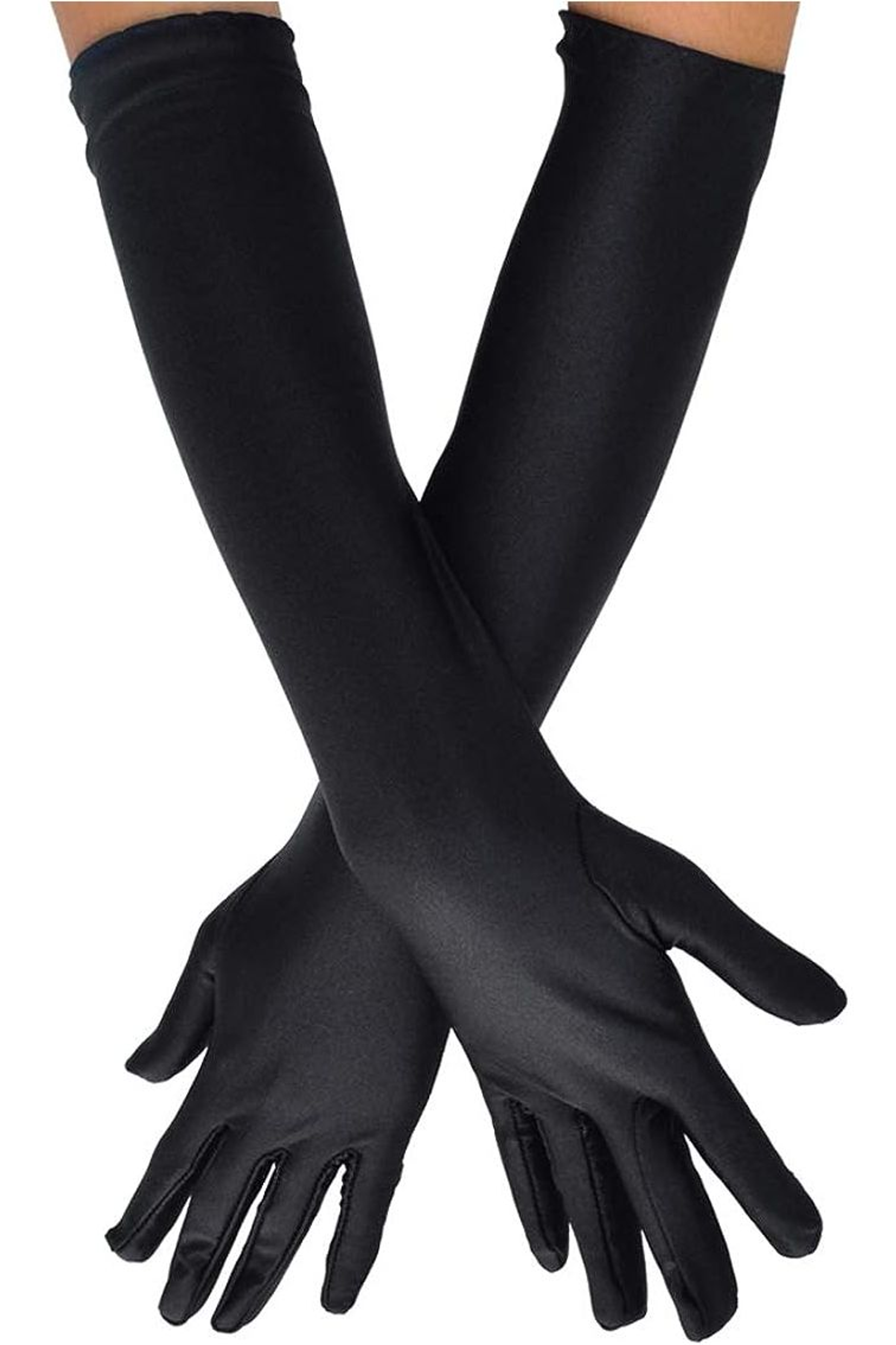 Black Satin Long Gloves