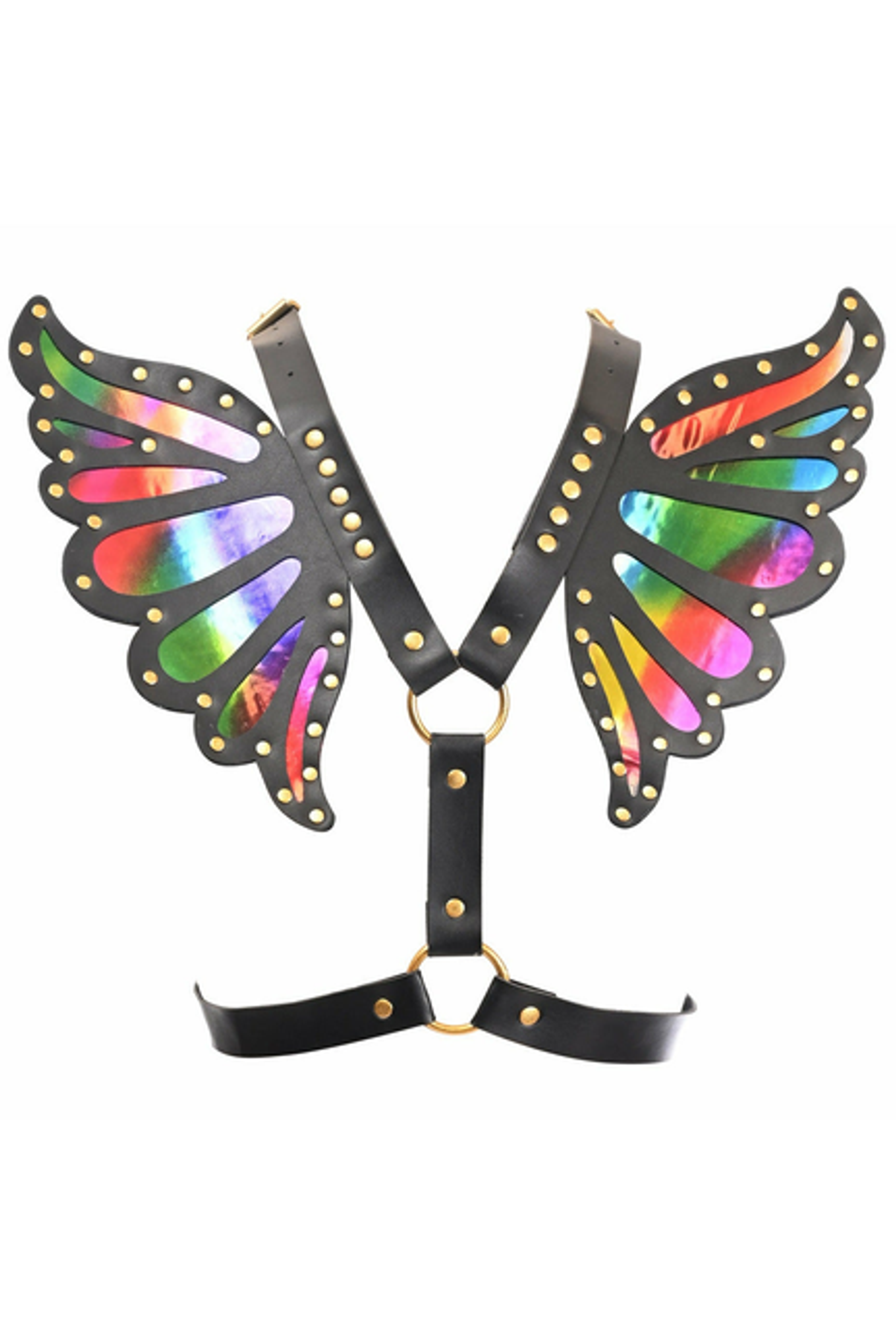 Faux Leather Rainbow Holo Butterfly Wing Harness