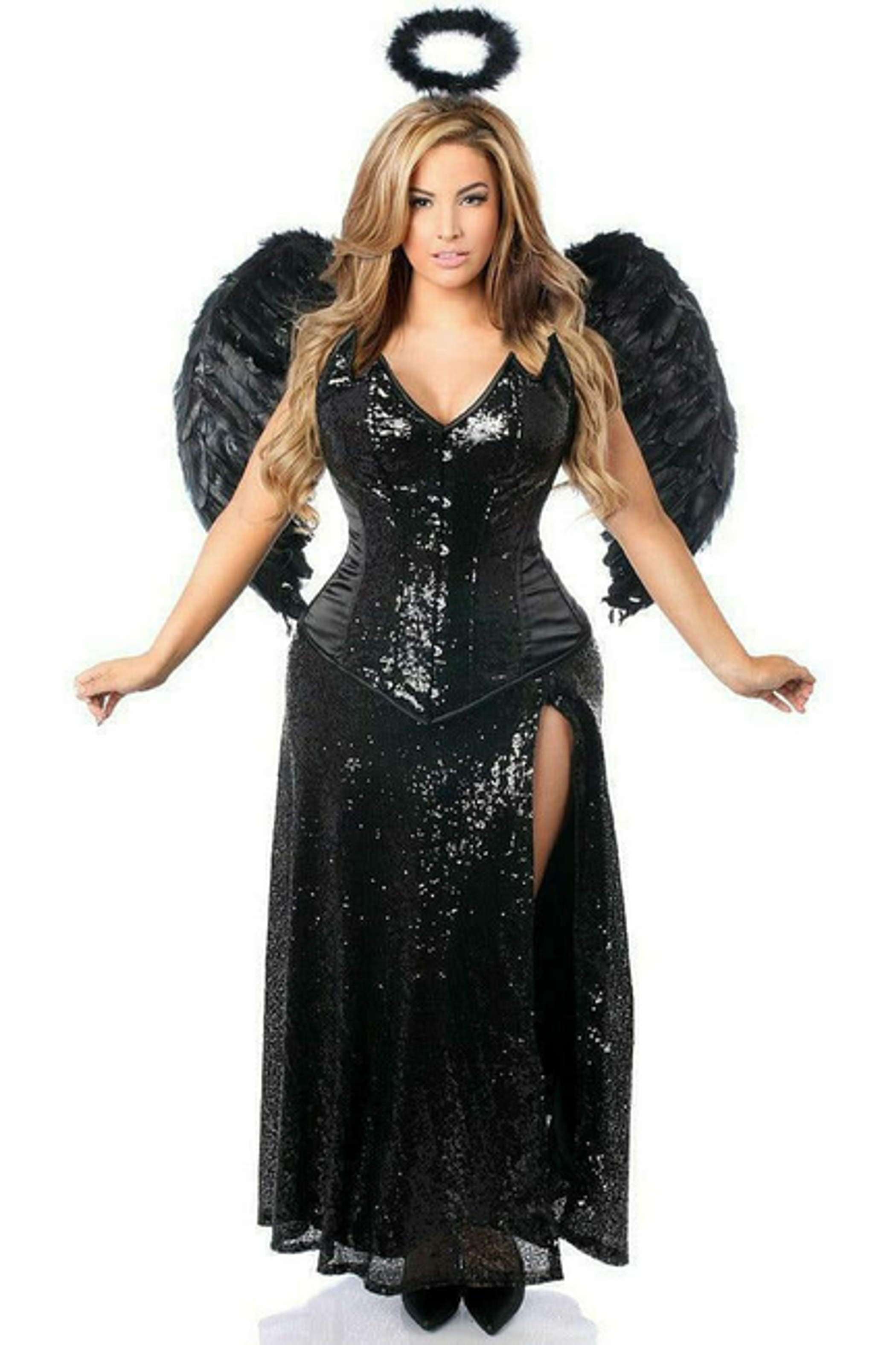Angel of Darkness Corset Costume with Skirt, Wings & Halo