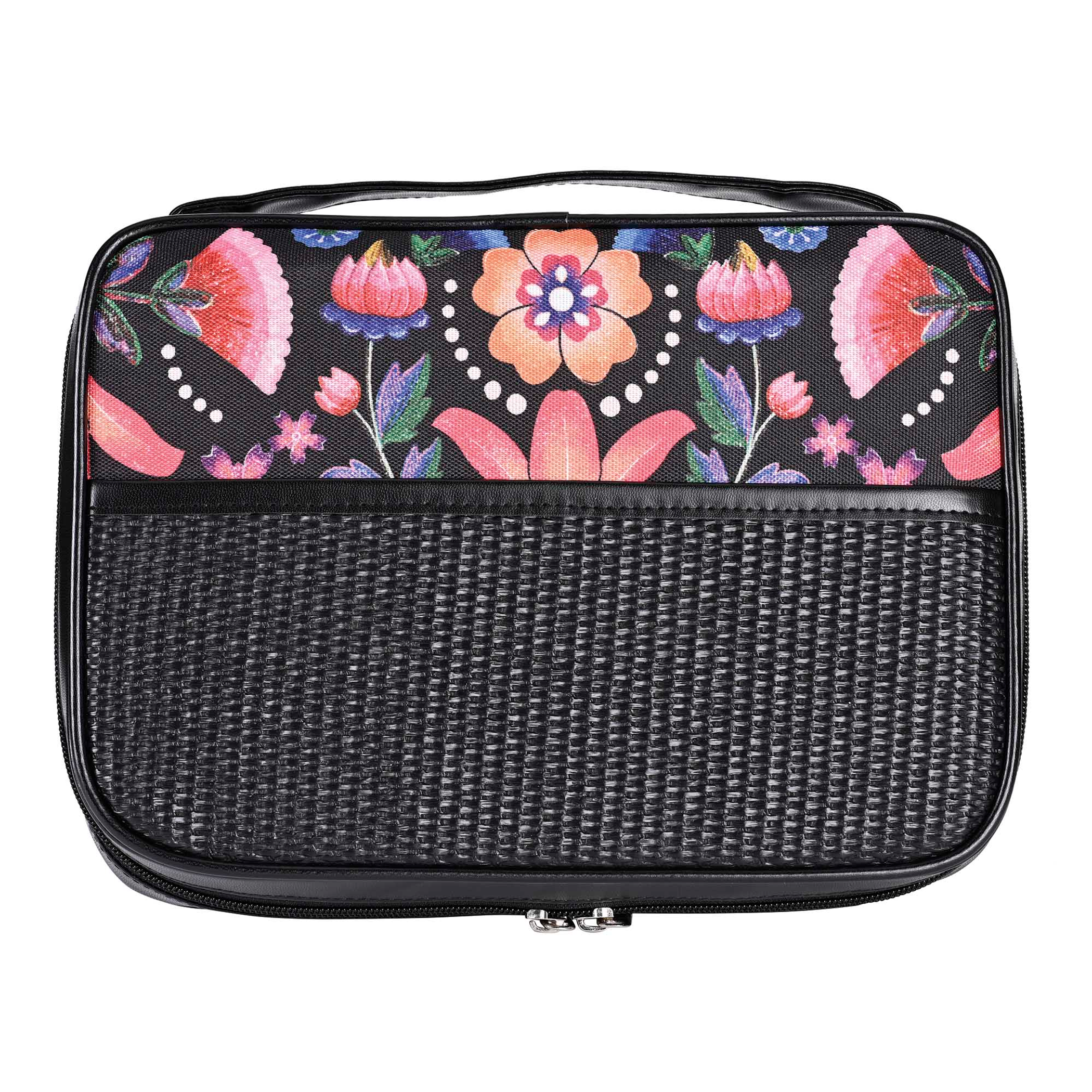 Bible Case Floral Design Large Print Holds Bible Up To 7-3/4 X 2-1/2 X 11-1/4 Black Fabric 600 Denier Polyester With Handle