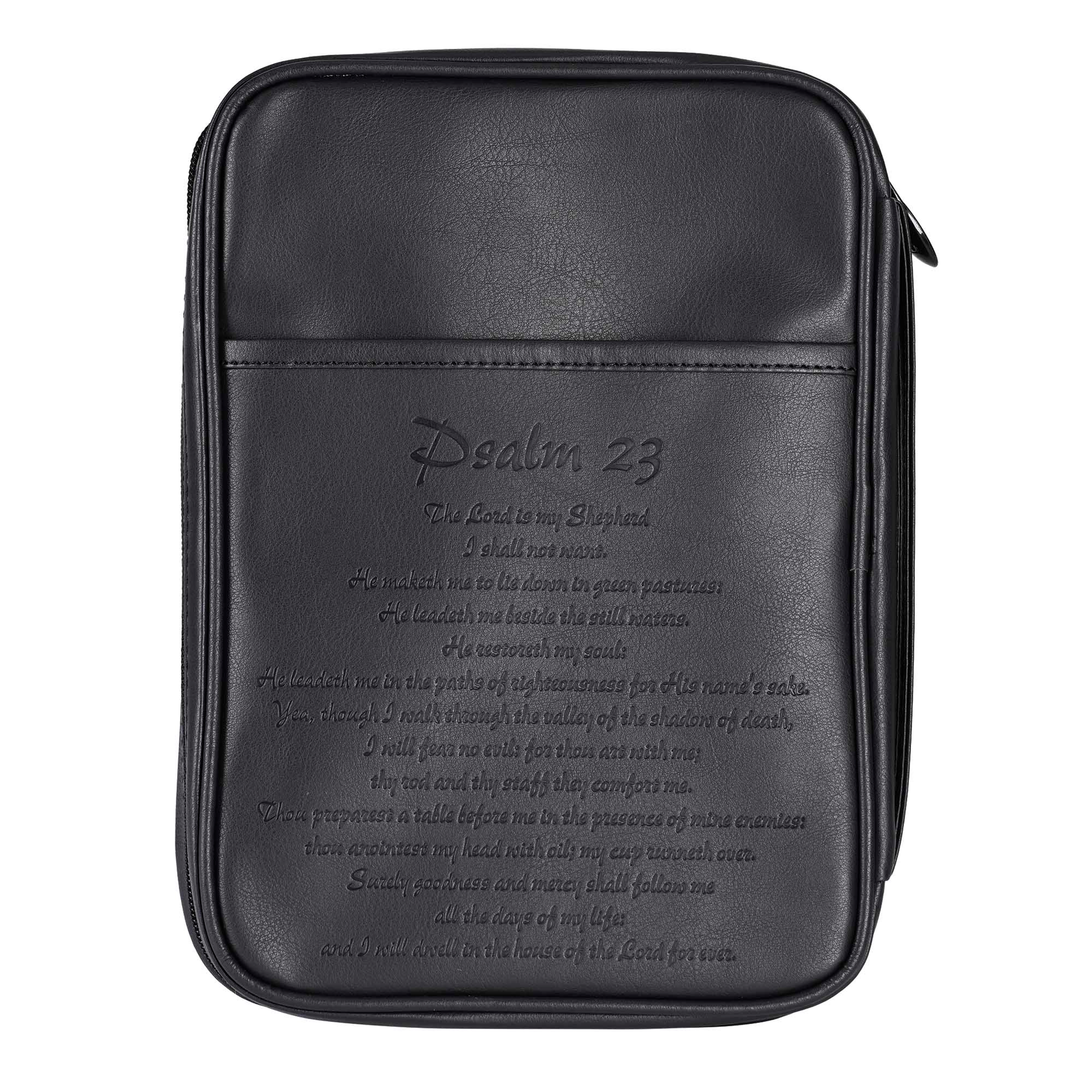 Bible Case Carrying Protection Large Print Thermal Sensitive Vinyl Material Black Smooth Matte Finish 7 3/4 X 2 1/2 X 11 1/4 Includes Slip Pocket Pen Loop Ribbon Bookmark
