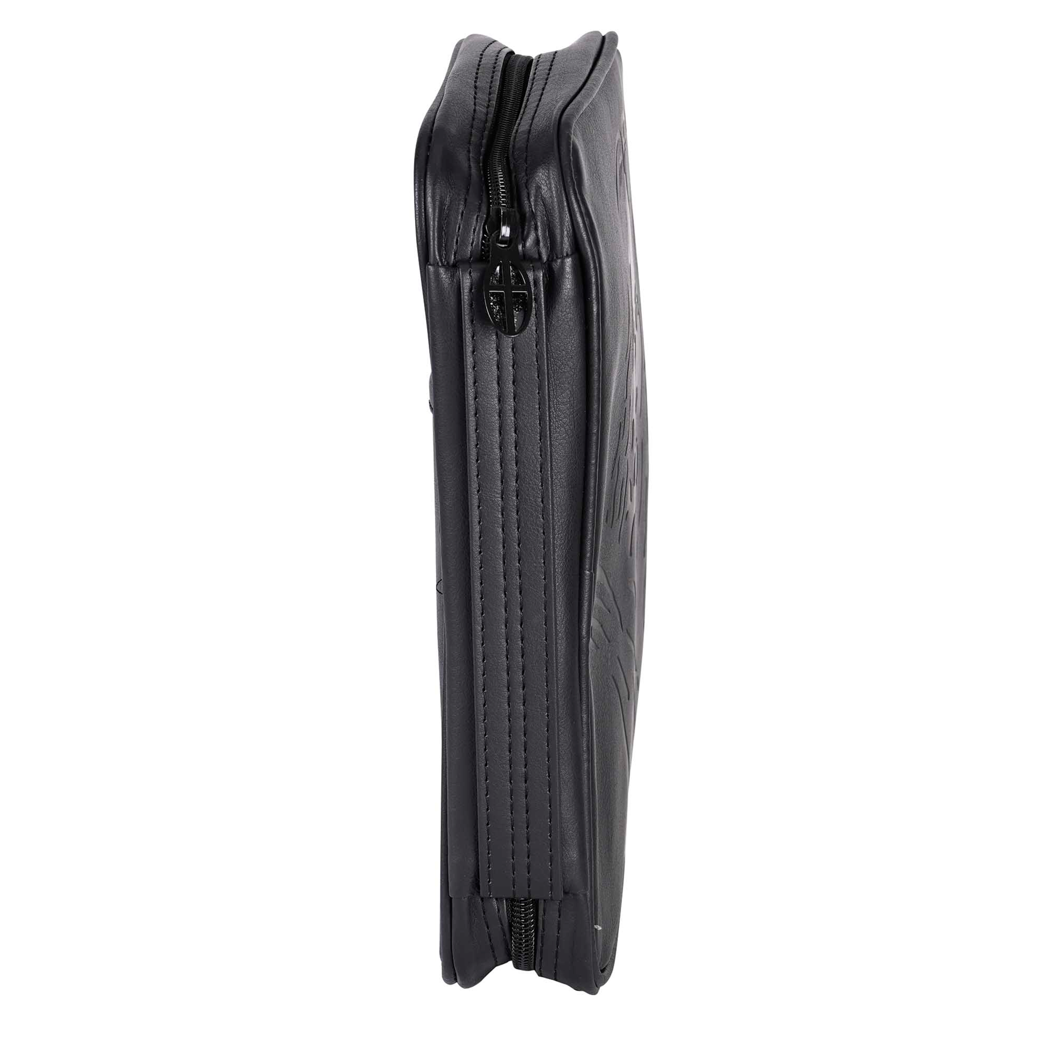 Bible Case Carrying Protection Large Print Thermal Sensitive Vinyl Material Black Smooth Matte Finish 7 3/4 X 2 1/2 X 11 1/4 Includes Slip Pocket Pen Loop Ribbon Bookmark