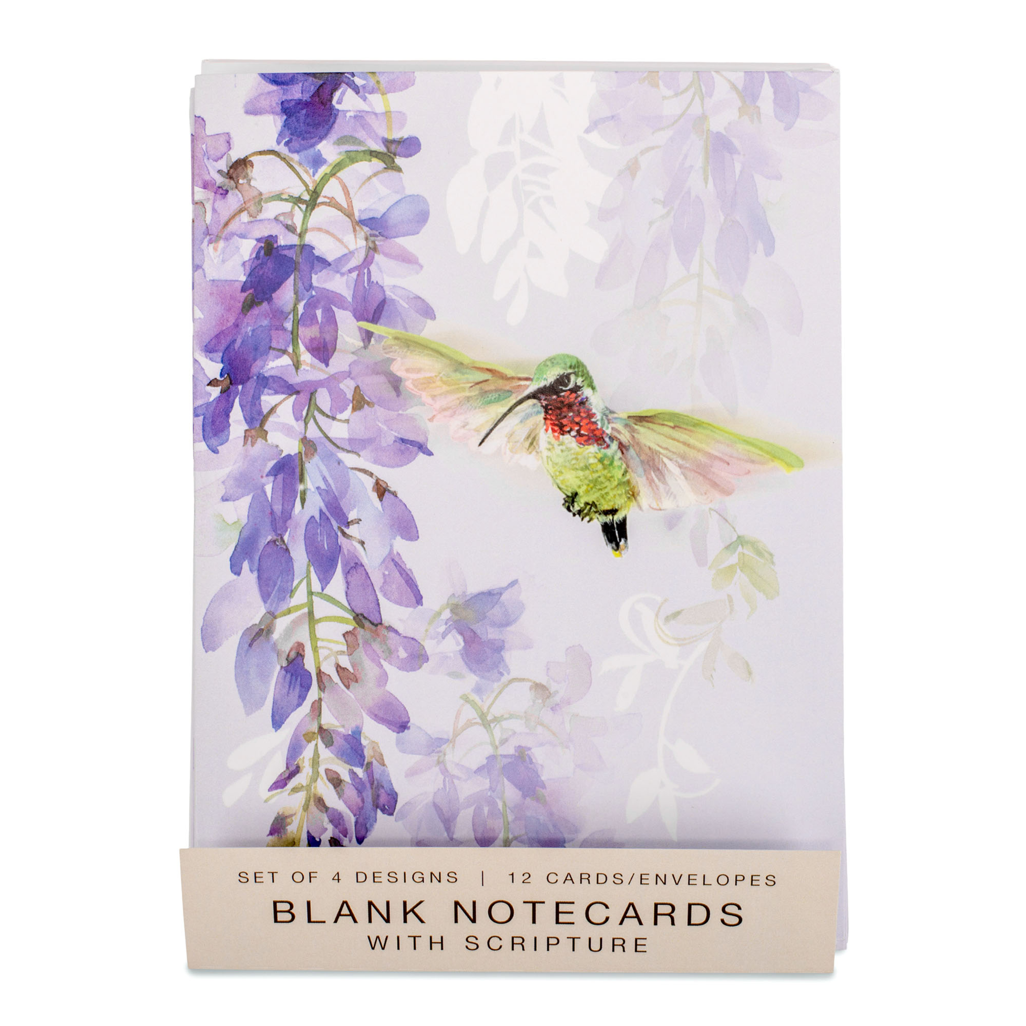Card Set Scripture Blank Hummingbirds Assortment 12 Cards 4 Designs 4-5/8 x 6-1/4 Clear Hanging Bag