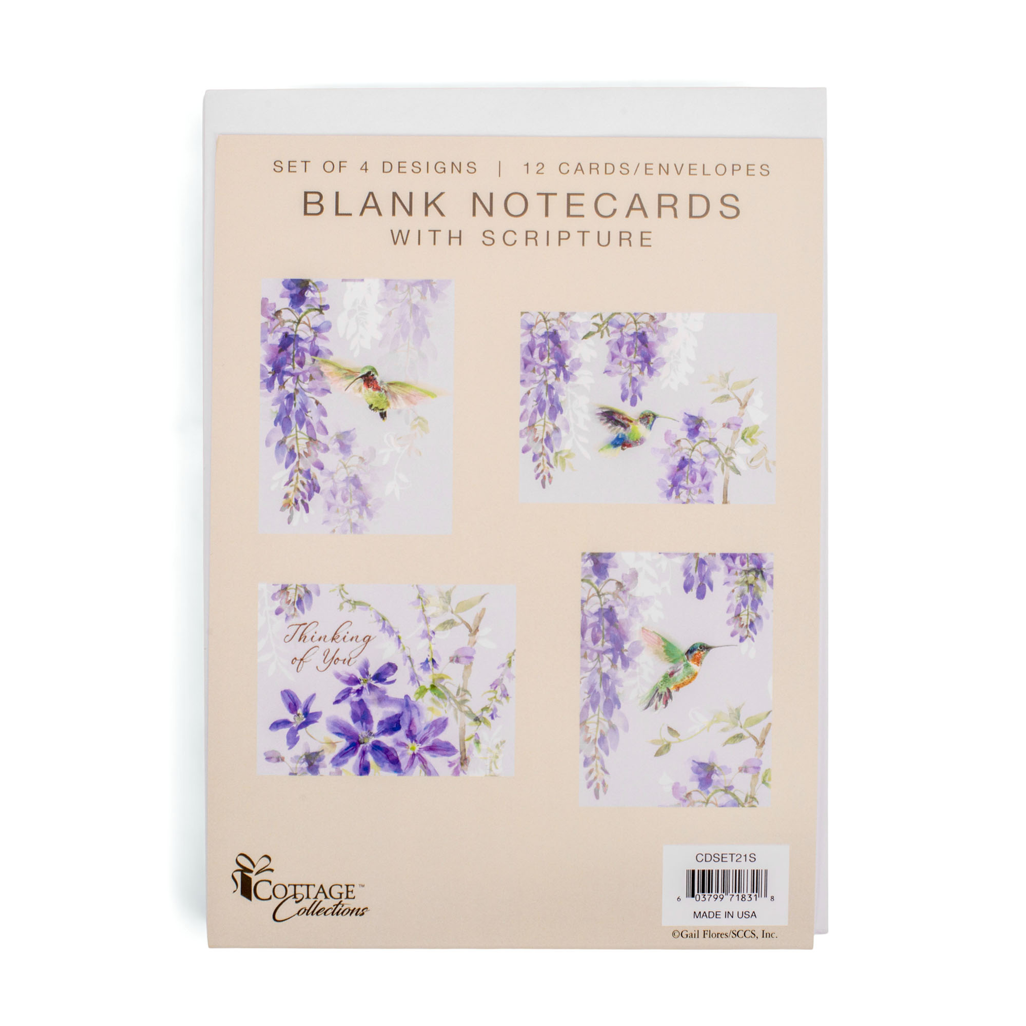 Card Set Scripture Blank Hummingbirds Assortment 12 Cards 4 Designs 4-5/8 x 6-1/4 Clear Hanging Bag