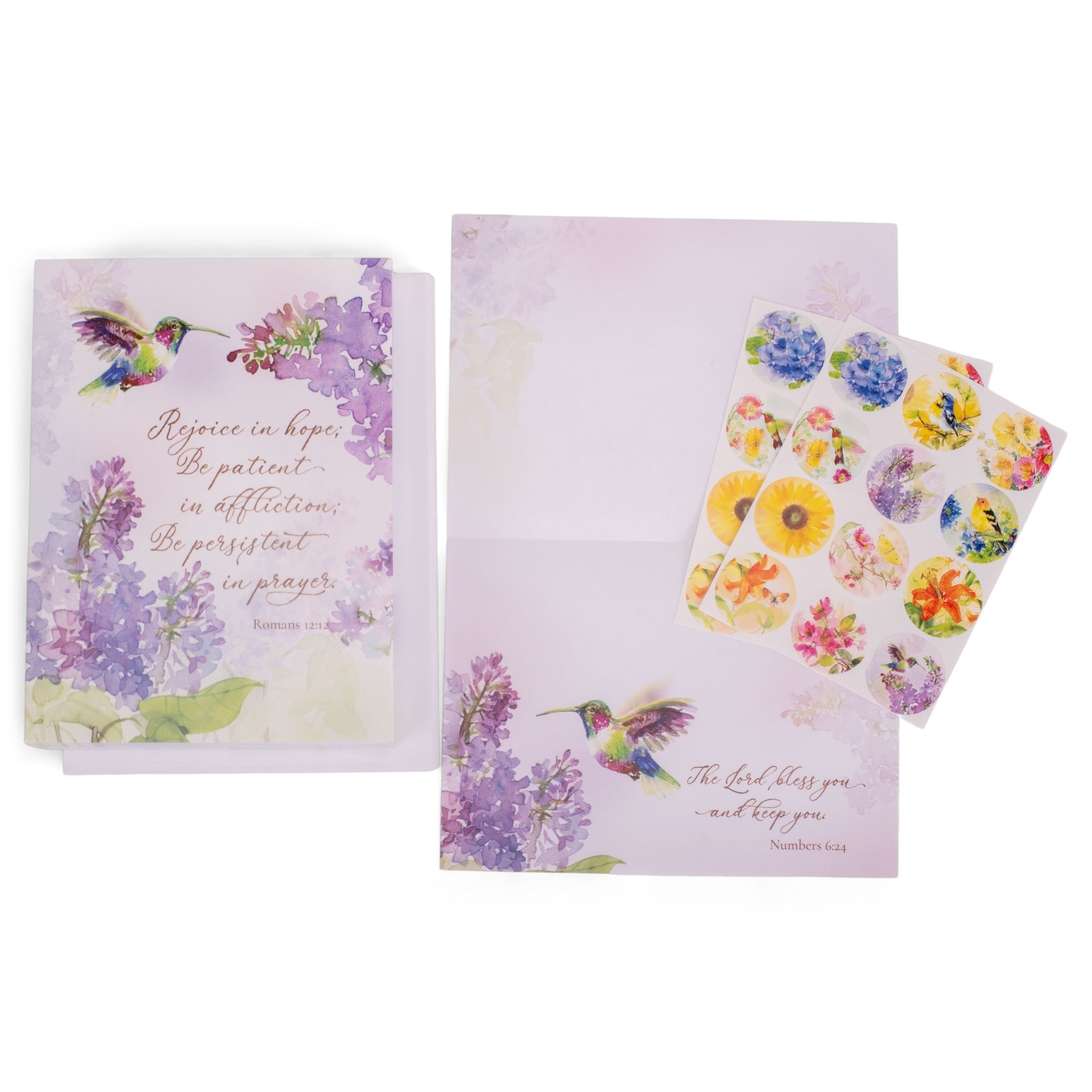 Stationery Set Encouragement Scripture 12 Notecards 12 Stationery Sheets 24 Seals And Envelopes Hummingbird Floral Accents Blank For Personalization