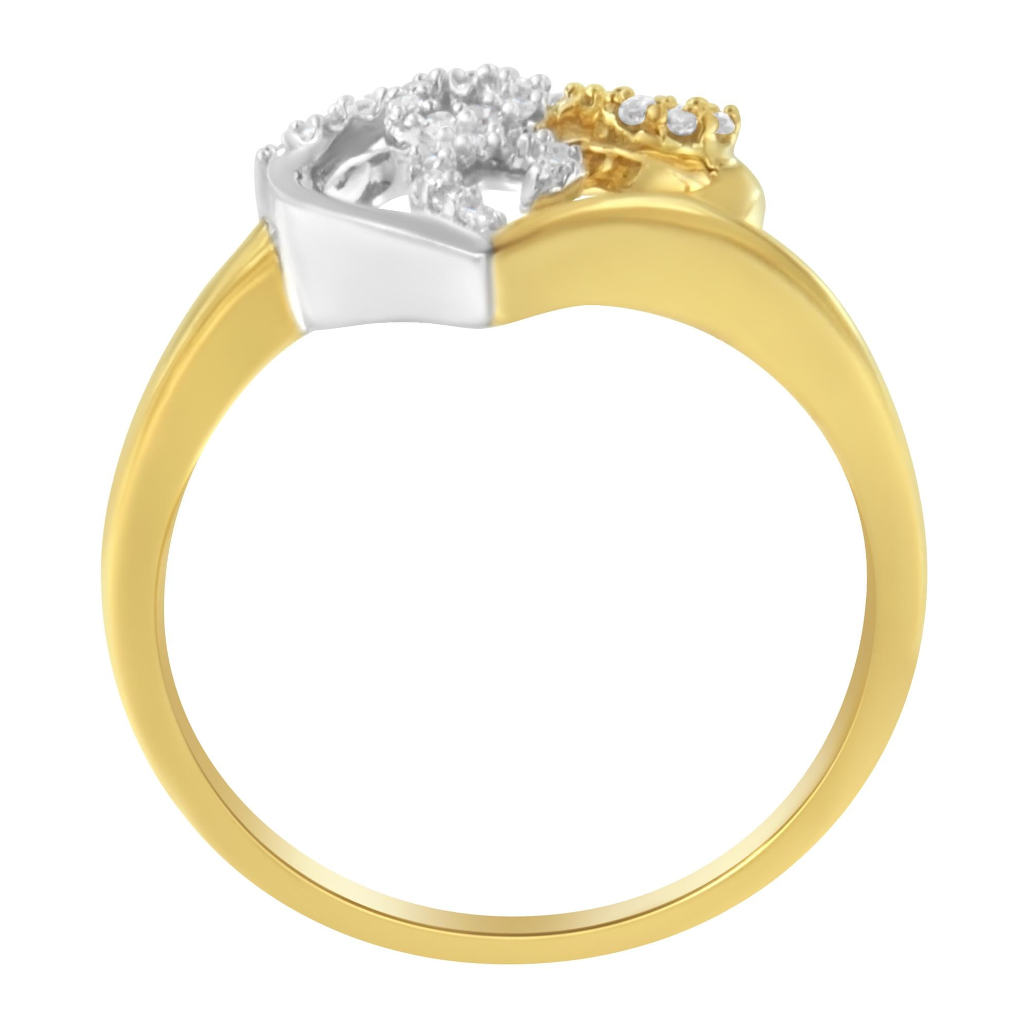 Ring Diamond Heart Shape Cluster 10K Two-Toned Gold 0.15ct Round Cut Diamonds H-I Color I1-I2 Clarity Elegant Classic Design