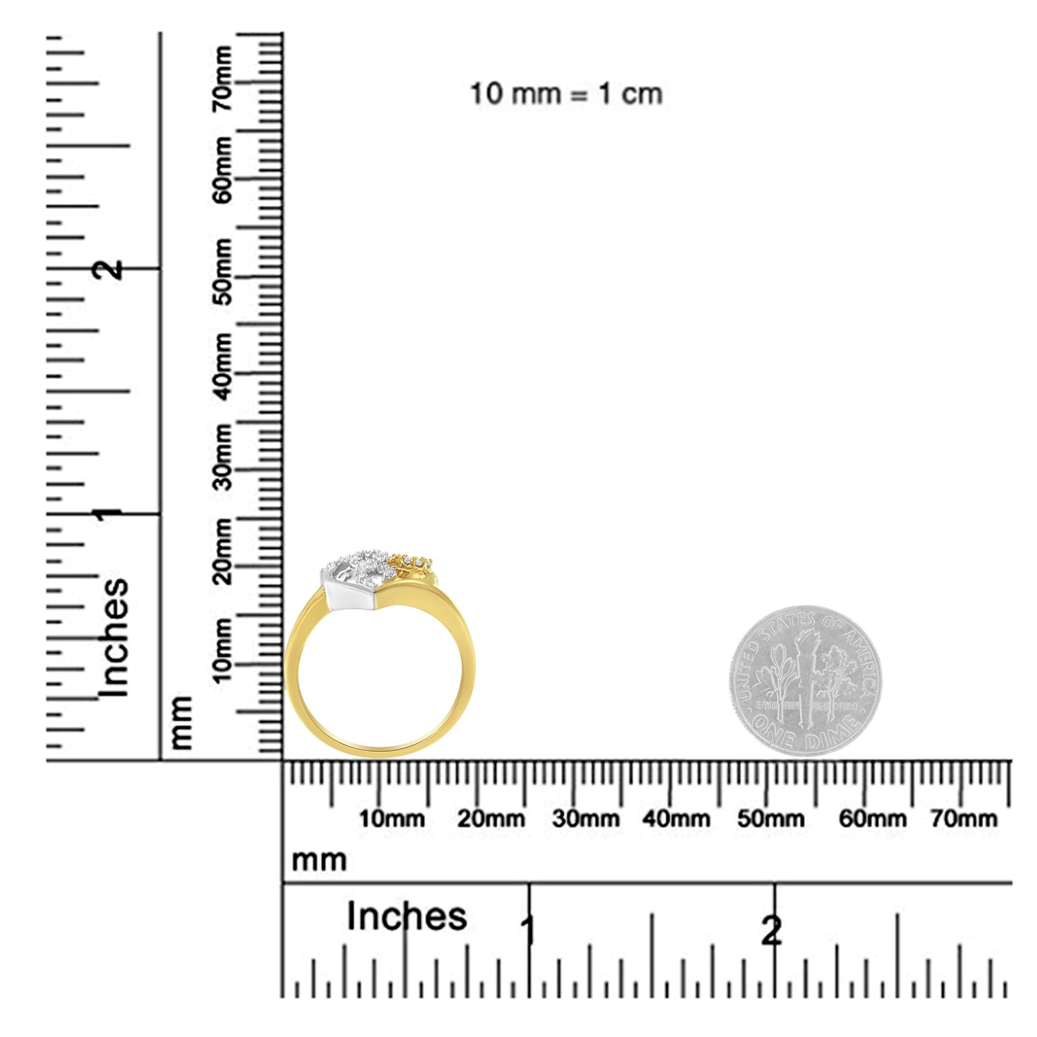 Ring Diamond Heart Shape Cluster 10K Two-Toned Gold 0.15ct Round Cut Diamonds H-I Color I1-I2 Clarity Elegant Classic Design