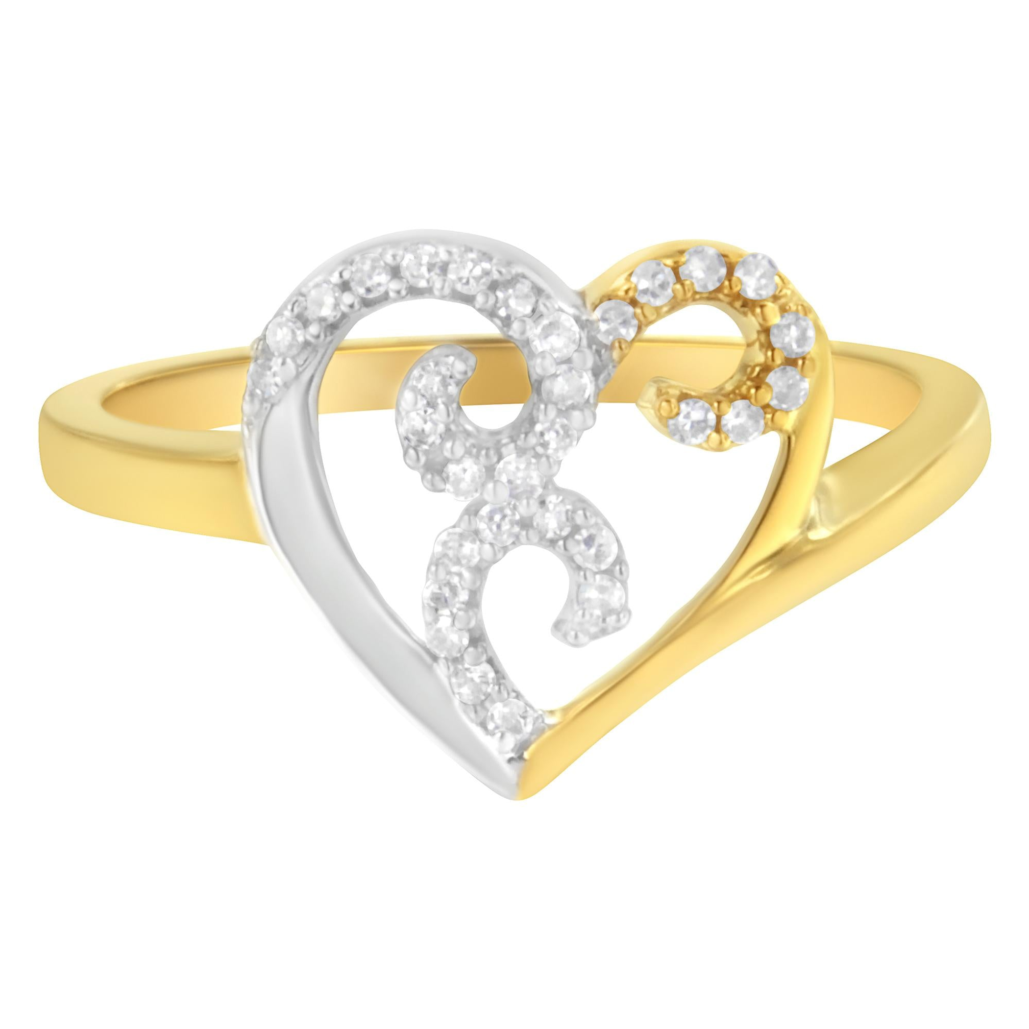 Ring Cluster Heart Shape 10K Two-Toned Gold 0.15ct Round Cut Diamond I1-I2 Clarity H-I Color Elegant Classic Design