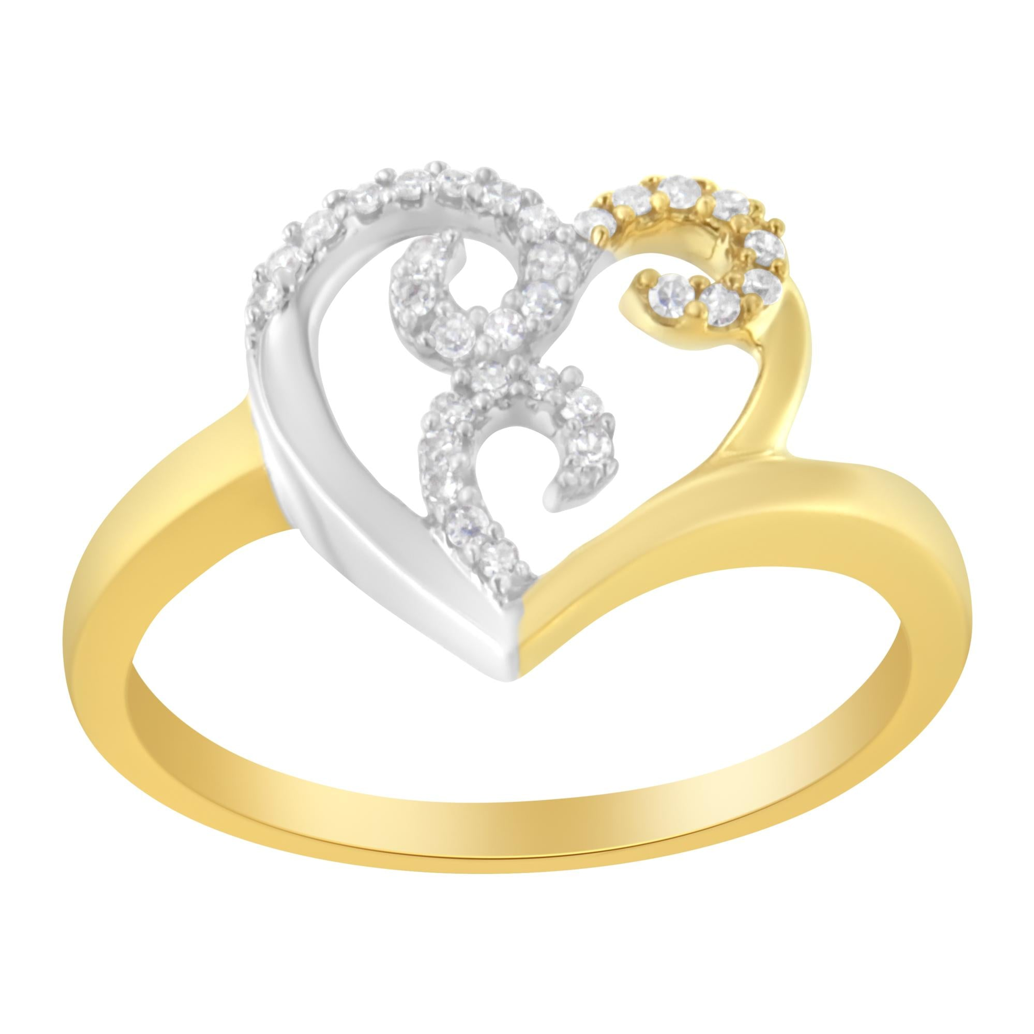Ring Cluster Heart Shape 10K Two-Toned Gold 0.15ct Round Cut Diamond I1-I2 Clarity H-I Color Elegant Classic Design