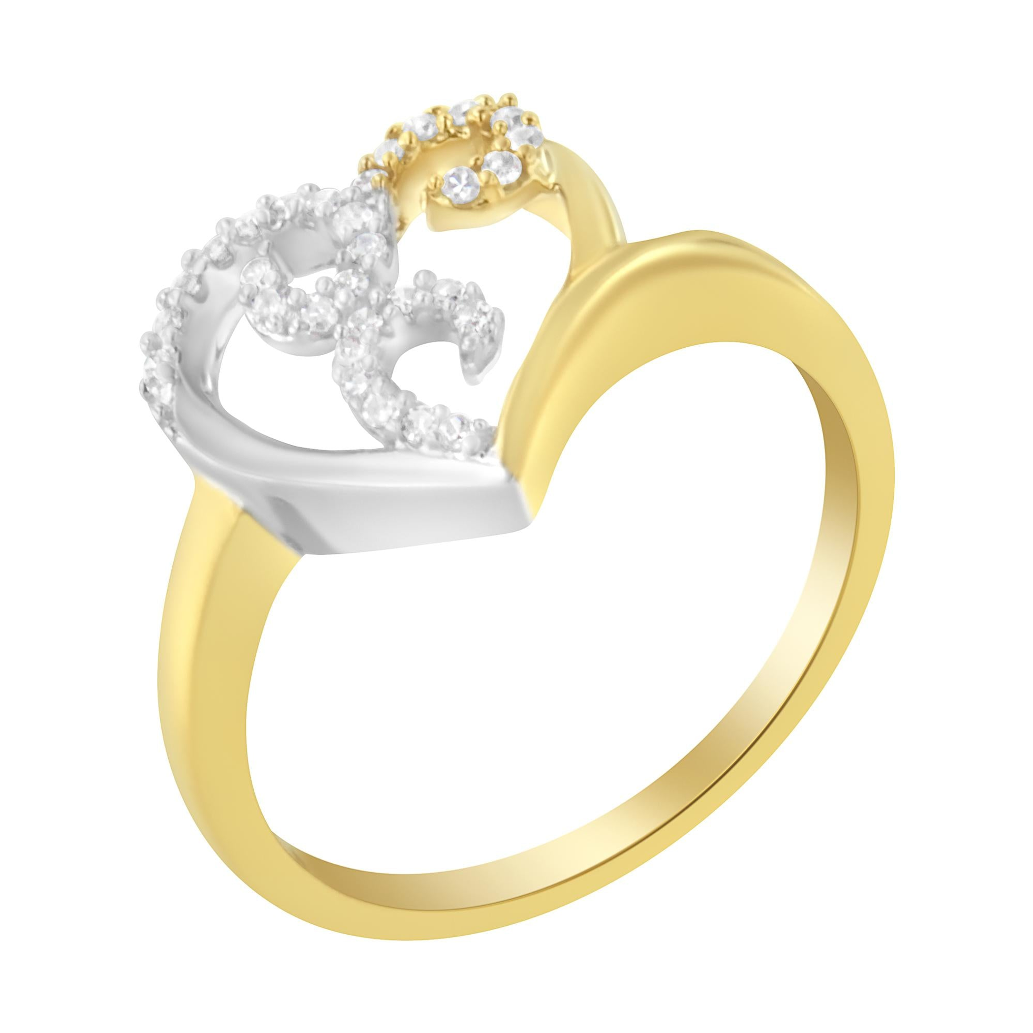 Ring Cluster Heart Shape 10K Two-Toned Gold 0.15ct Round Cut Diamond I1-I2 Clarity H-I Color Elegant Classic Design