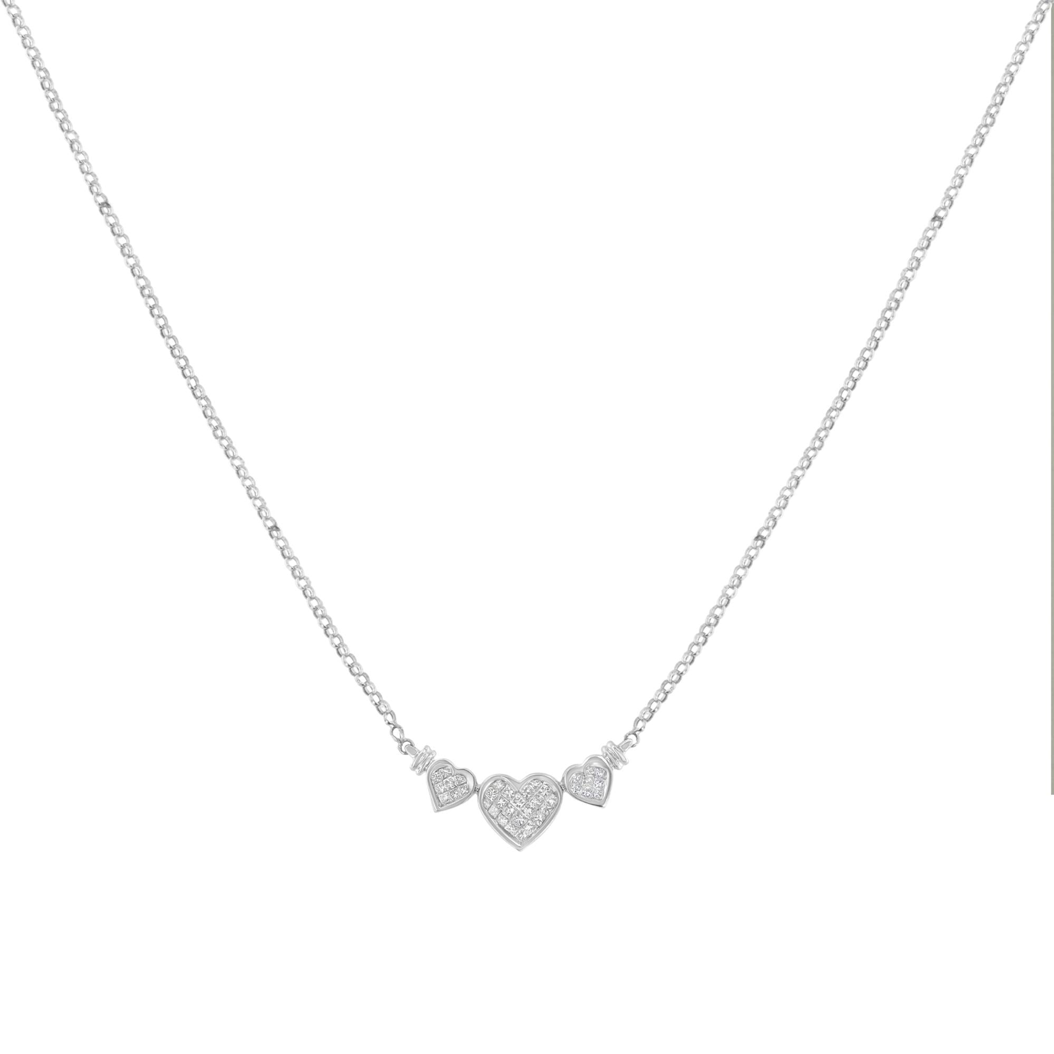 Necklace Statement Pendant Heart 14K White Gold 18 inch 1.0 Cttw Princess Cut Diamond H-I Color SI2-I1 Clarity Durable Rolo Chain
