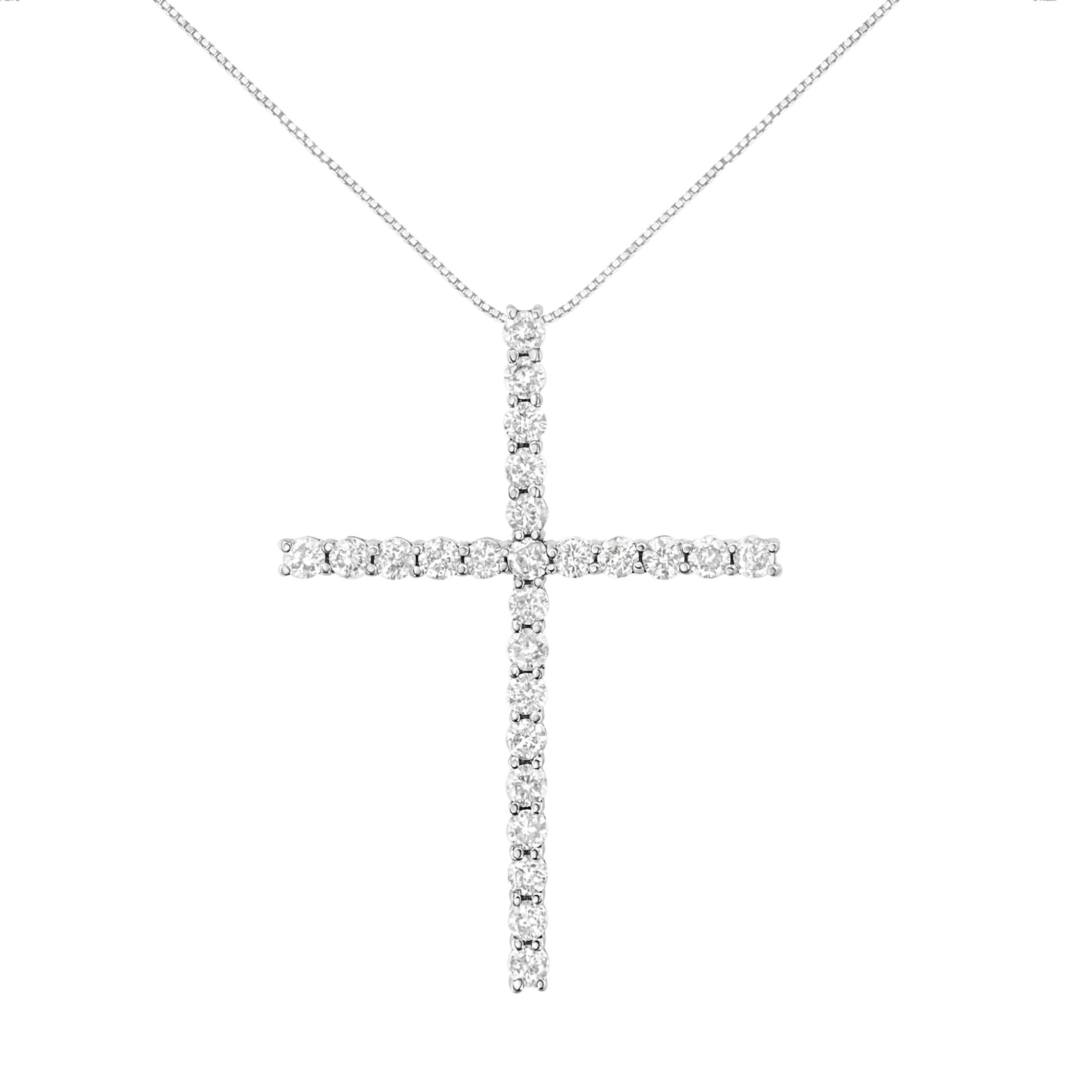 Jewelry Cross Pendant Necklace 18 Inch Box Chain 1 1/2 Inch Round Shape Diamond 3 0 Cttw J K Color I2 I3 Clarity Sterling Silver