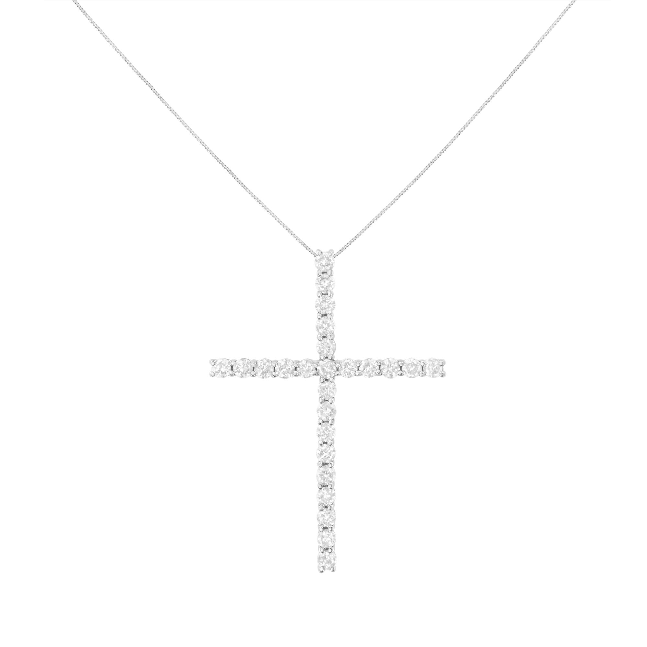 Jewelry Cross Pendant Necklace 18 Inch Box Chain 1 1/2 Inch Round Shape Diamond 3 0 Cttw J K Color I2 I3 Clarity Sterling Silver