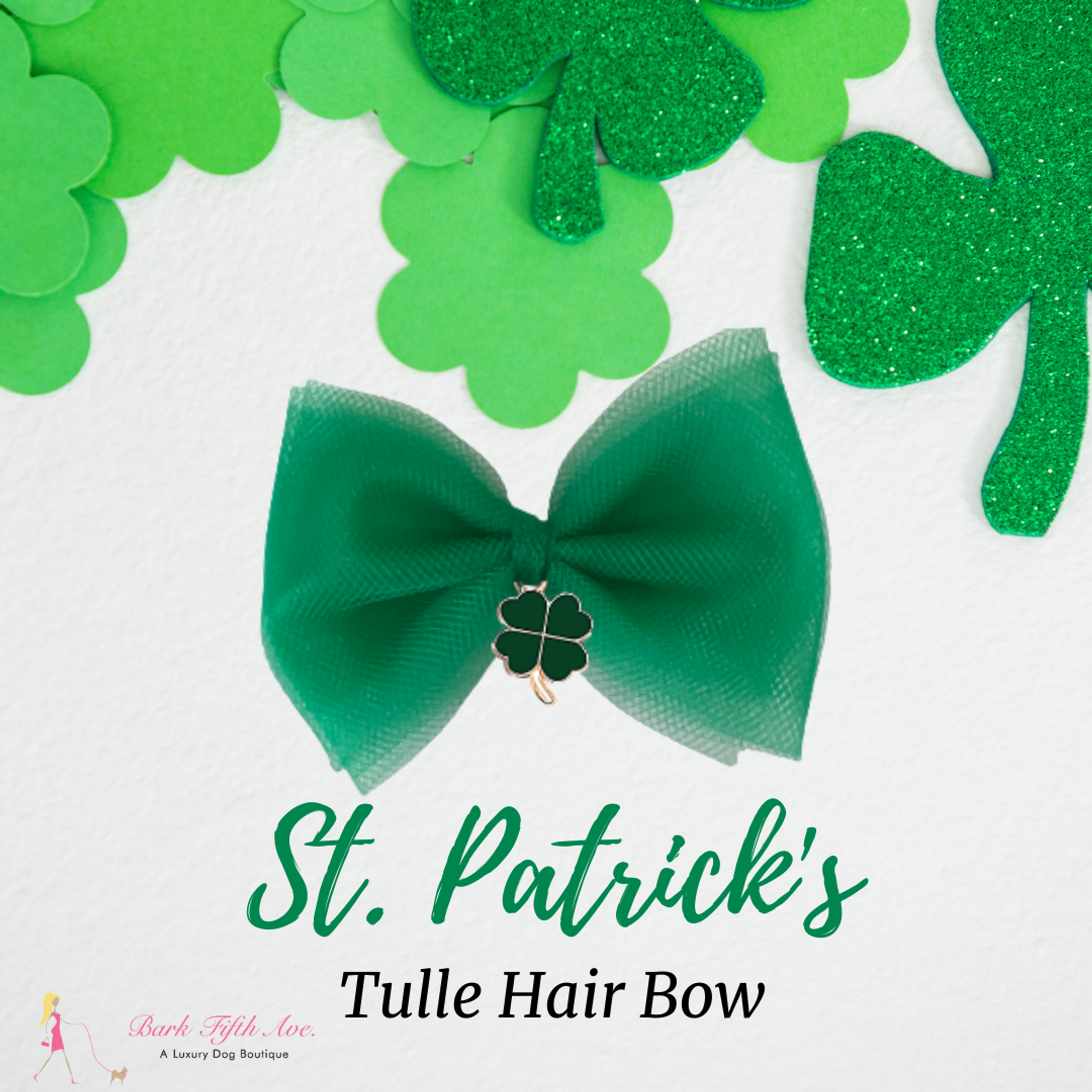 St. Patrick's Tulle Dog Hair Bow Image 1