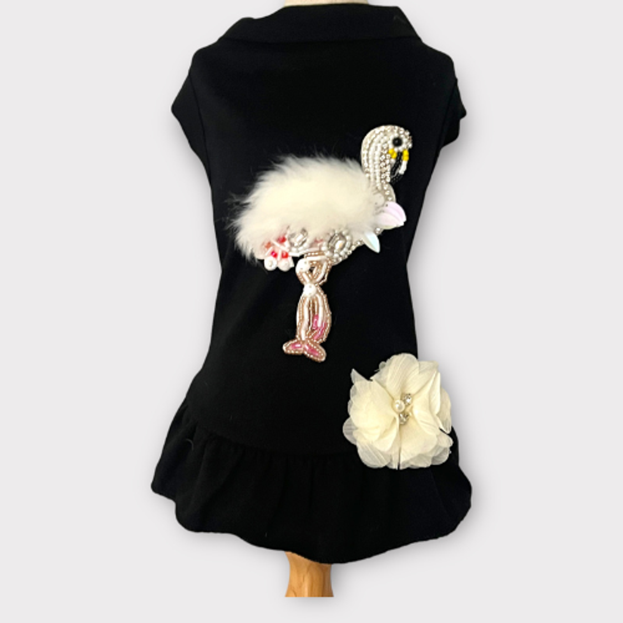 Beaded Fur and Rhinestone Flamingo- Dog Dress Image 1