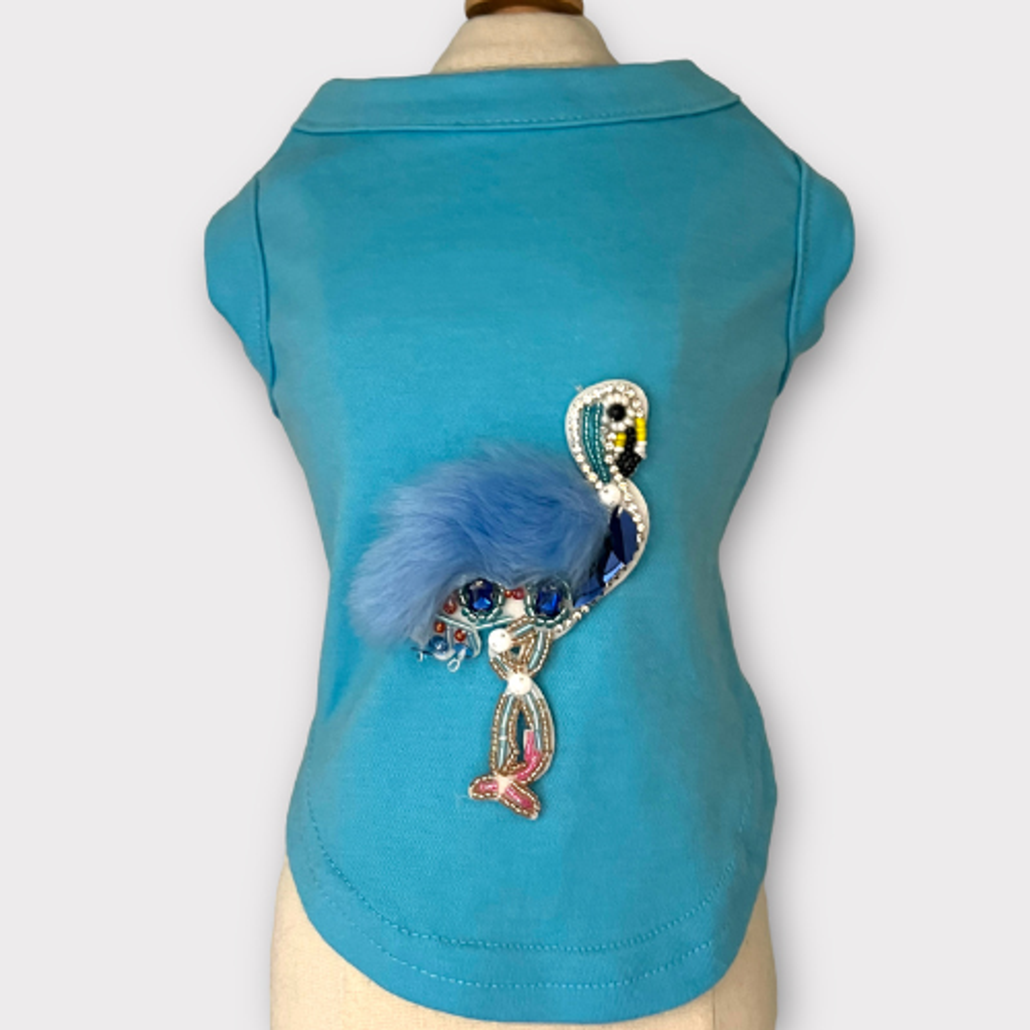 Beaded Fur and Rhinestone Flamingo- Dog Shirt Image 1