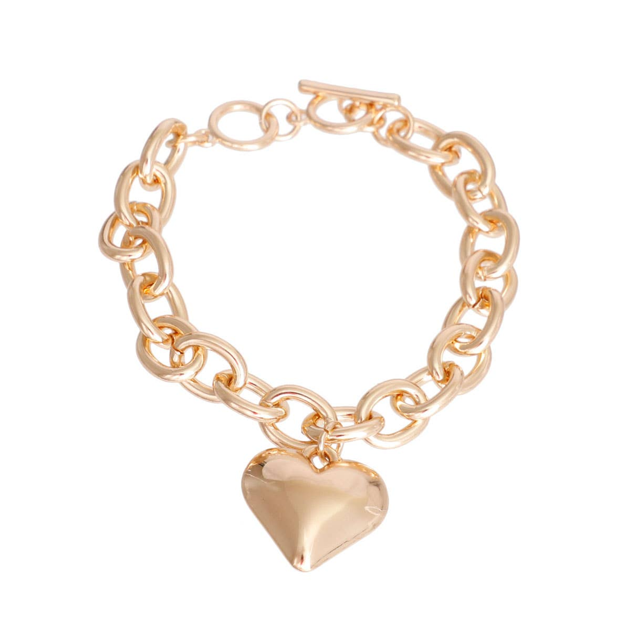 Gold Cable Chain Heart Toggle Necklace Image 1